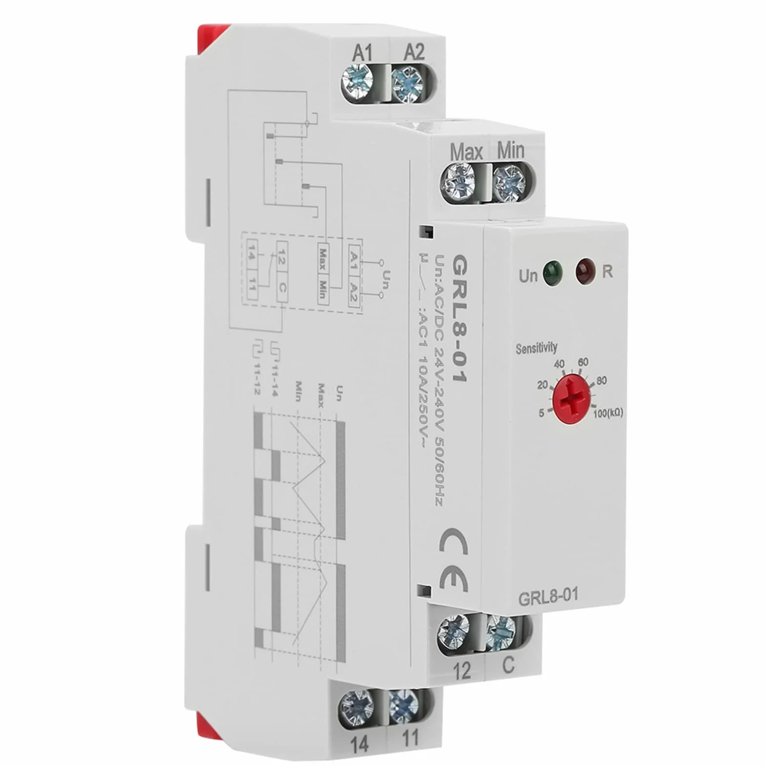 Relé de control de nivel de líquido, controlador de nivel de agua GRL8-01, montaje en riel DIN de 35 mm, para monitorear el nivel de líquido en piscinas, pozos, torres de agua (10A AC/DC 24V-240V)