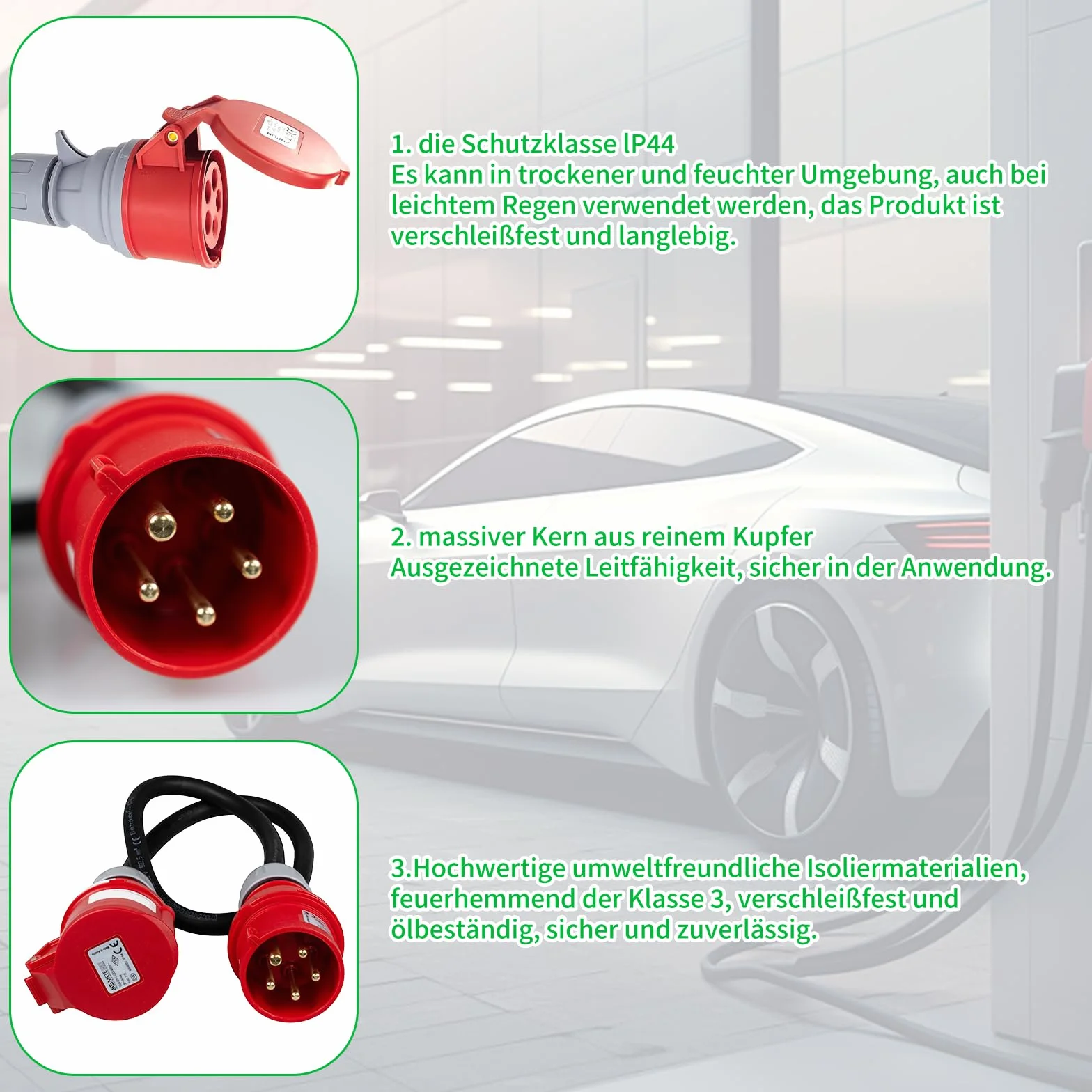 Adaptador de 32 A a 16 A, CEE Adaptador Cable alargador de 1,5 m, Enchufe Trifasico, Clavija Enchufe Macho de Alta Corriente, inversor de Fase, para Uso caravanas/Camping/Industrial y Exterior