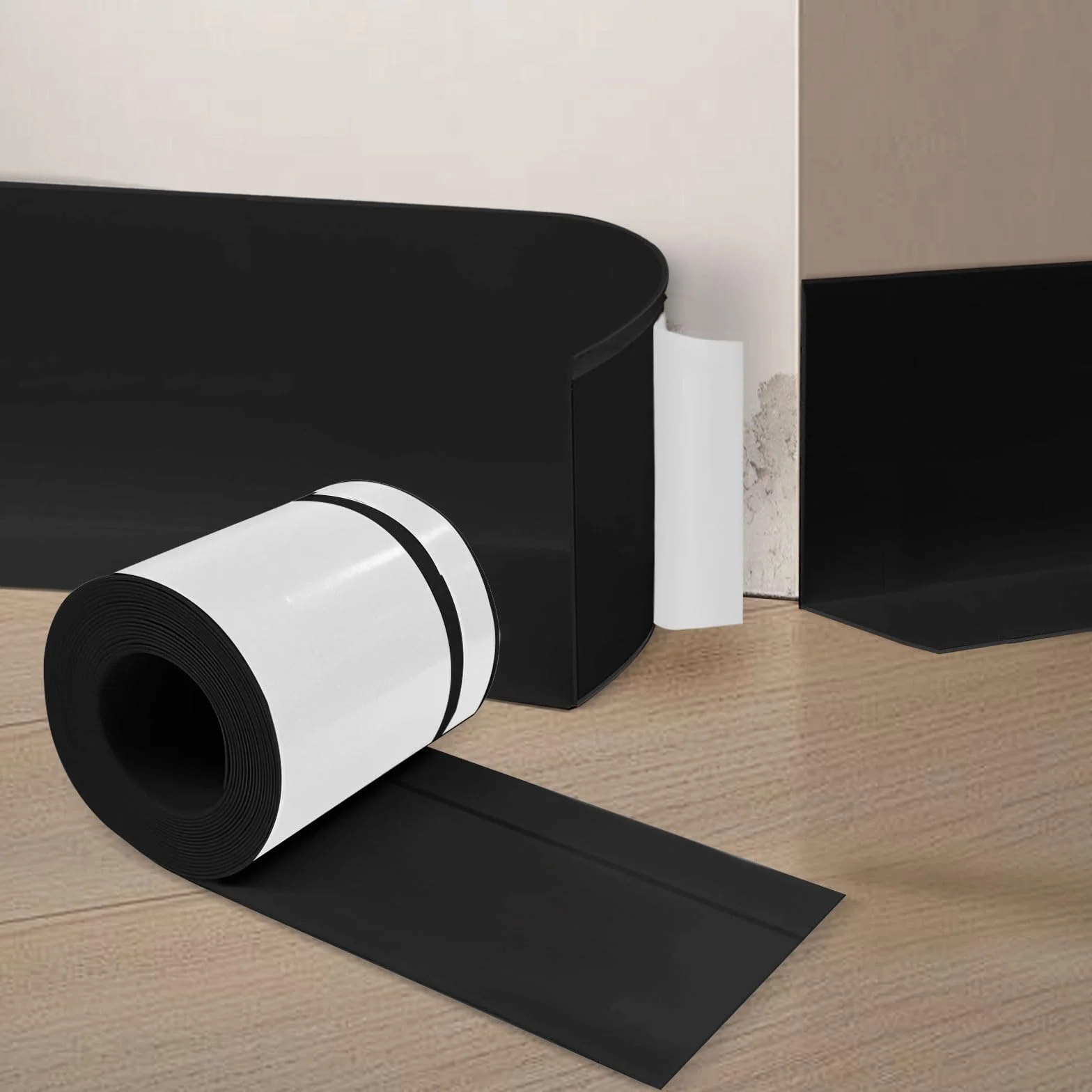 Rodapies Autoadhesivo, Impermeable Rodapie pvc 70 mm x 20 mm x 6 m, Rodapie Flexible Adecuado para Cocina y Baño (Negro)