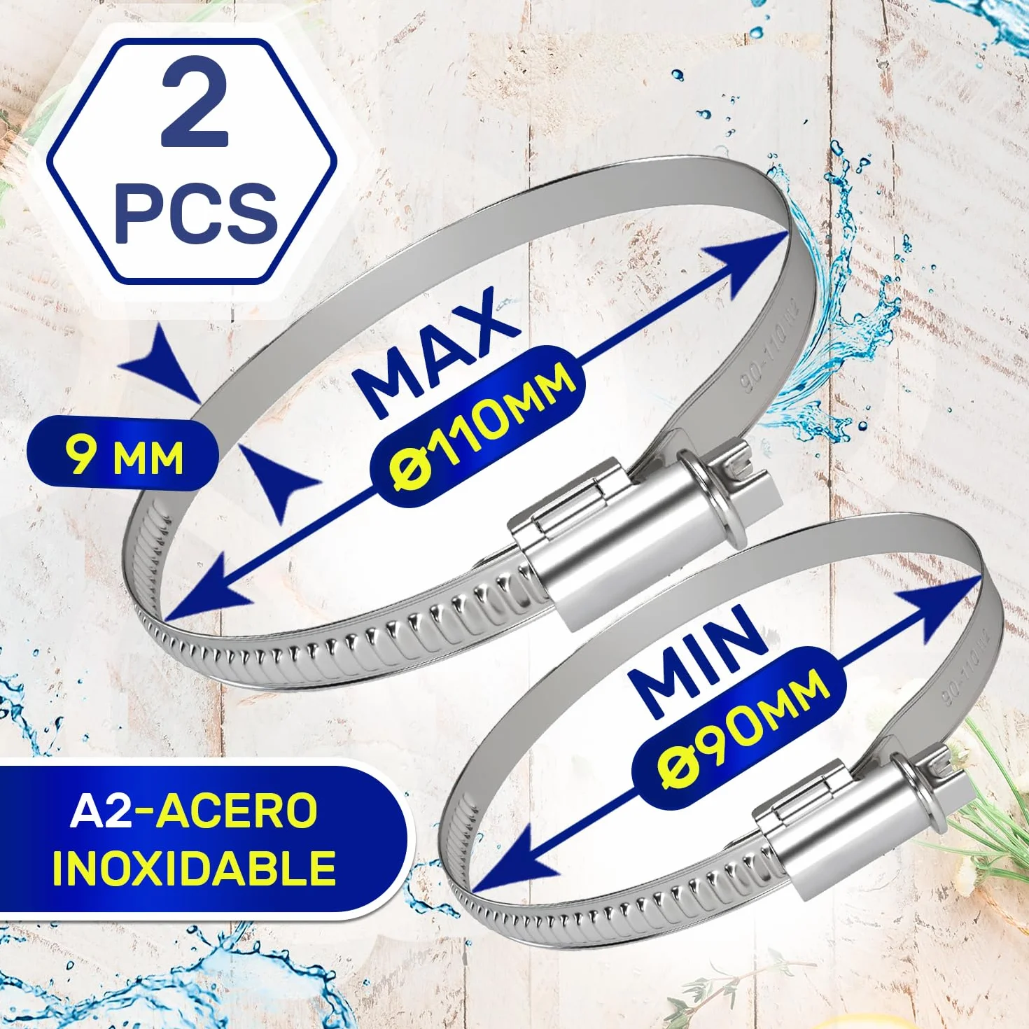 Abrazaderas Metalicas Acero Inoxidable A2 Diámetro 90-110 mm MONTERAL 2 Piezas