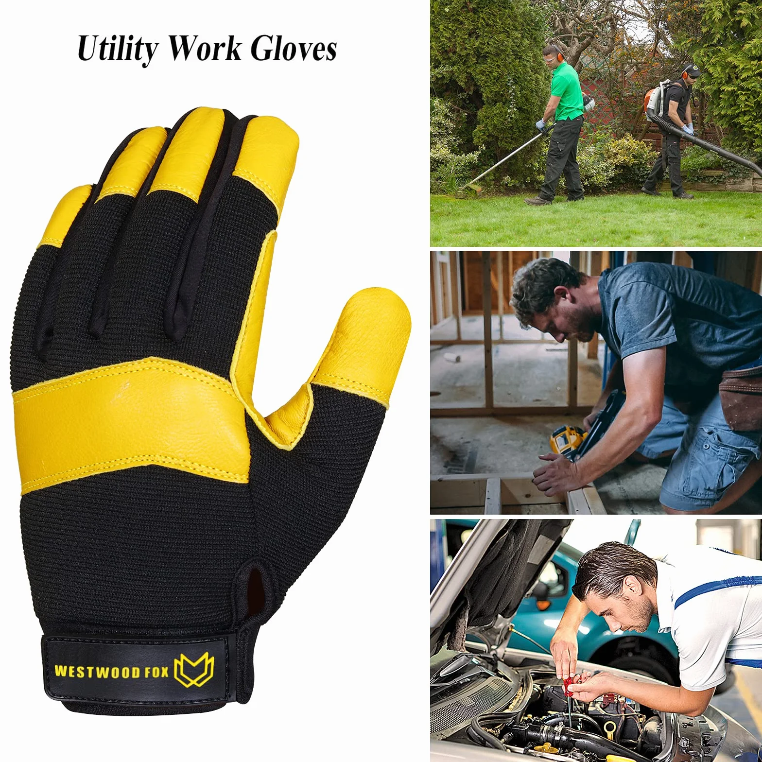 Guantes de trabajo de jardinería a prueba de espinas, cuero resistente y transpirable, Amarillo L