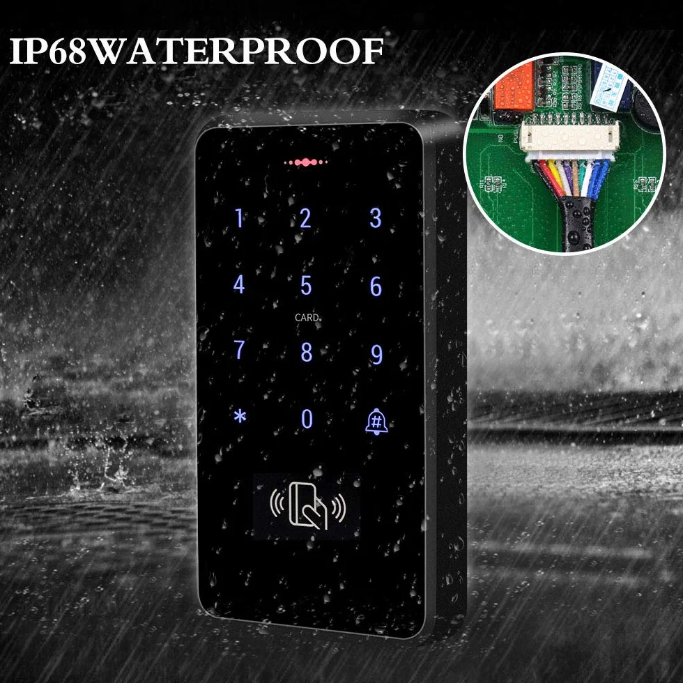 Sistema de Control de Acceso de Puerta Impermeable DC12V IP68 RFID con Soporte Wiegand 26/34 3000 Usuarios + 10 llavero Azul (ID 125KHz)