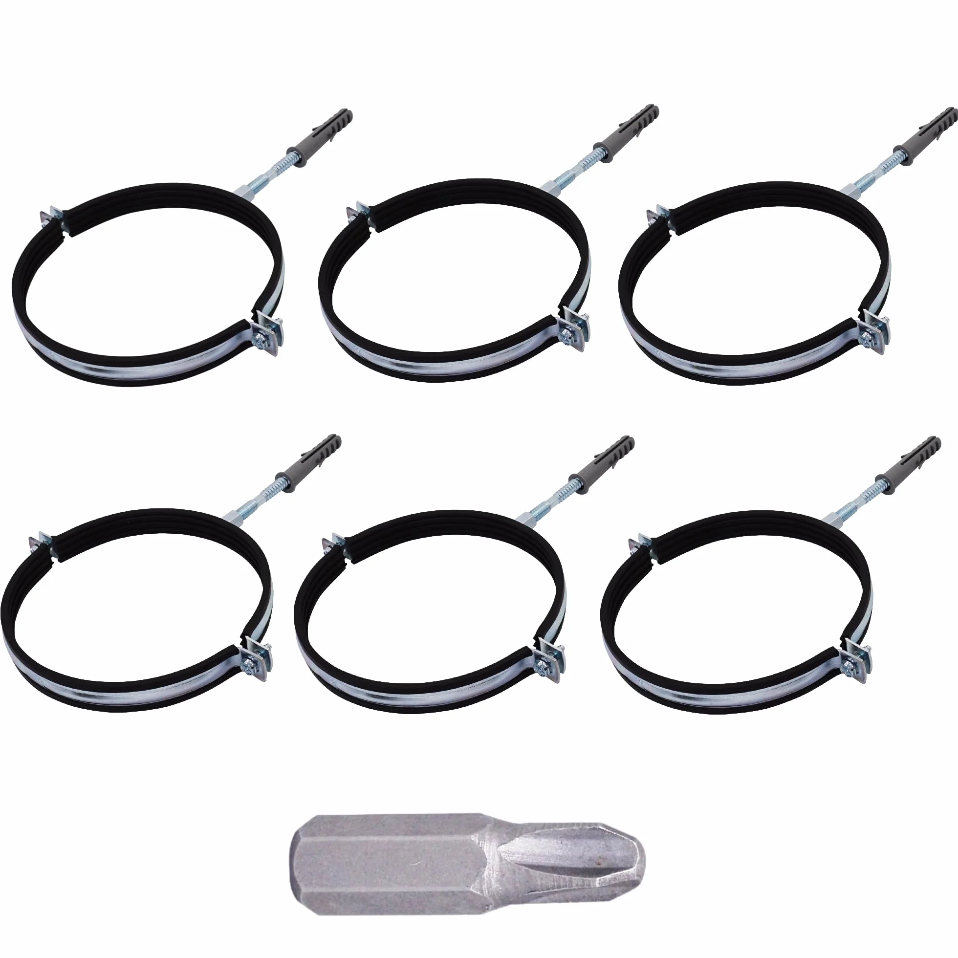 SKIR'CO (6 piezas) Soportes de tubería con forro de goma para tubos de 100 mm, soportes de tubería para montaje en pared y techo, abrazaderas de tubería