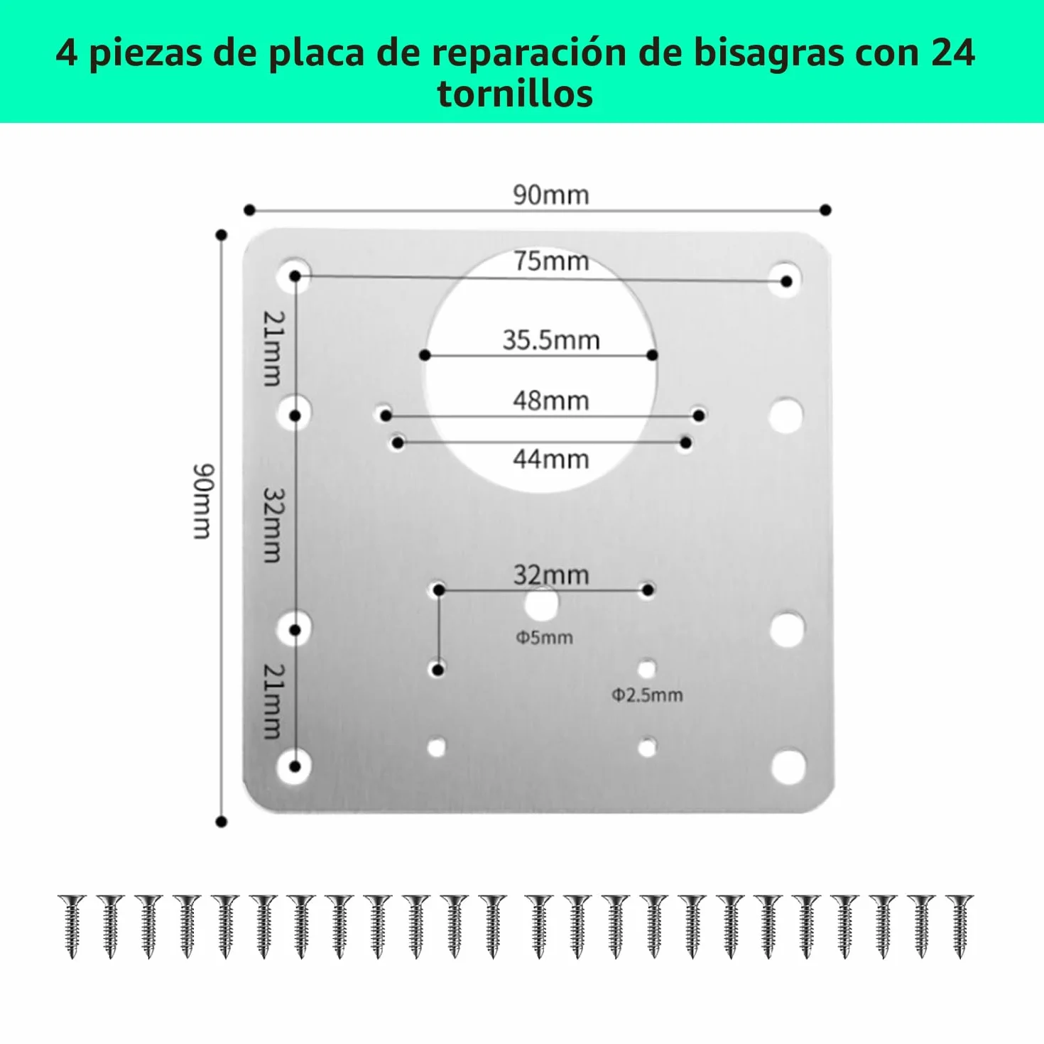 Placa Reparación Bisagra 4 Piezas Acero Inoxidable Juego de Reparación con Tornillos para Muebles de Madera