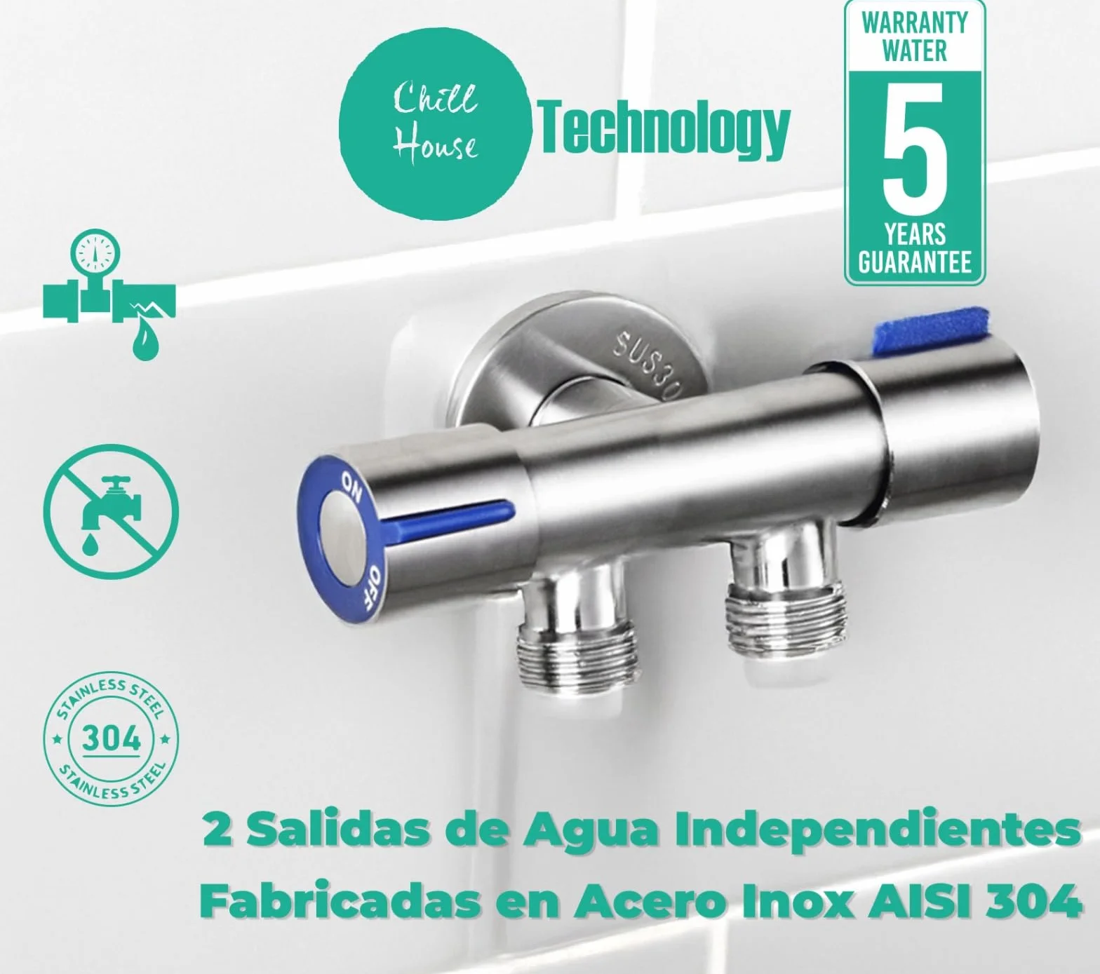 CHILL HOUSE Ducha Higienica para WC en Acero Inox con Grifo bidet, Manguera y Ducha bidet para Inodoro Completo - Grifo para WC con Ducha inodoro para Duchas Higienicas