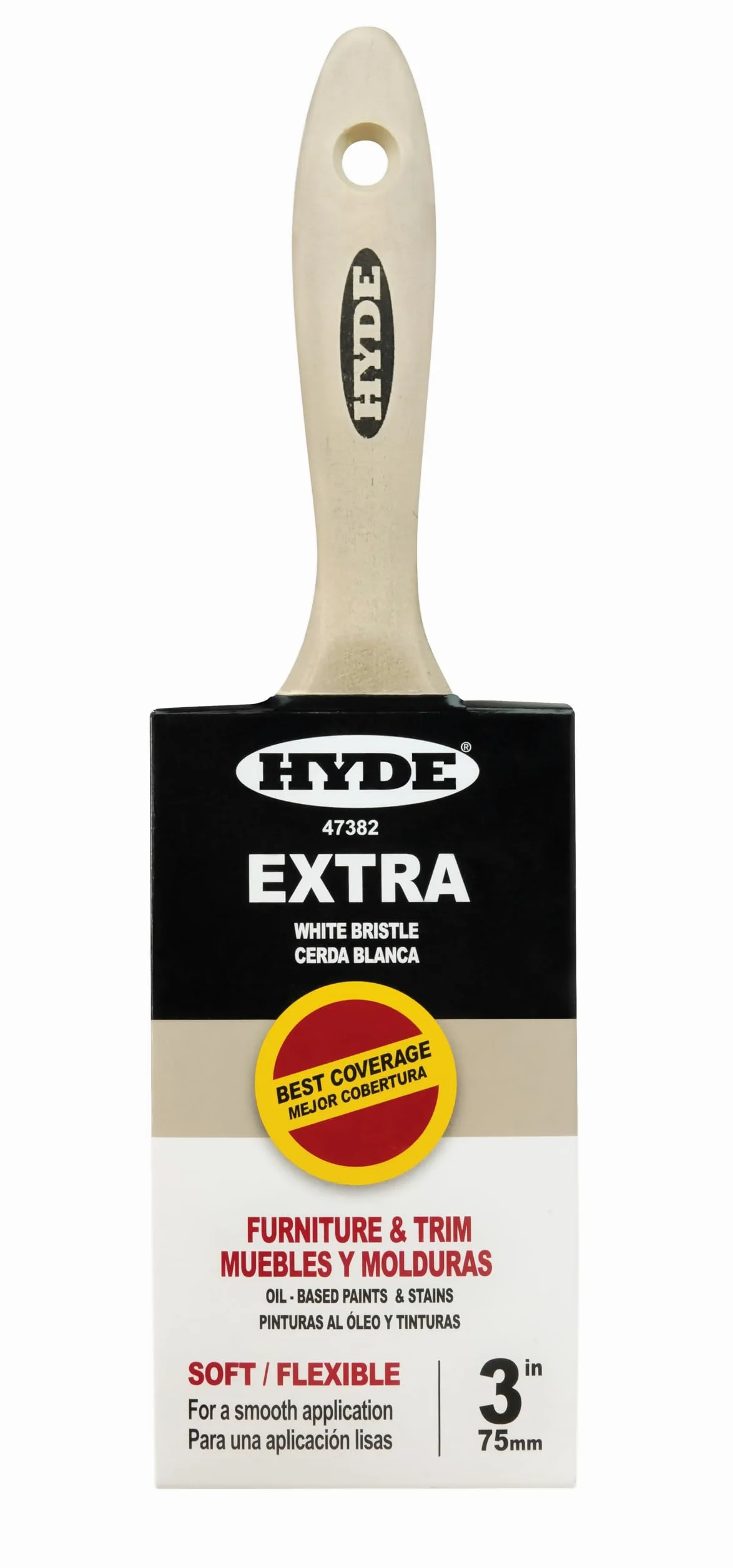Hyde Extra, cerdas suaves blancas, pincel recto con mango de madera, 7,6 cm, 47382