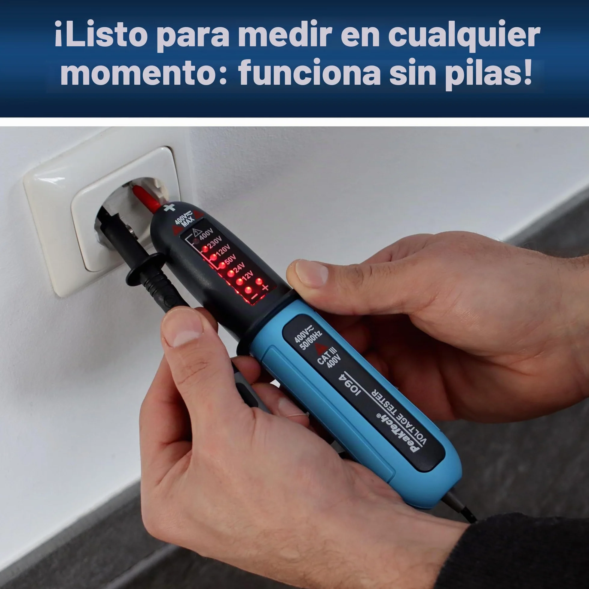PeakTech P1094 Comprobador de tensión digital bipolar CA/CC 12V-400V Voltímetro con pantalla LED