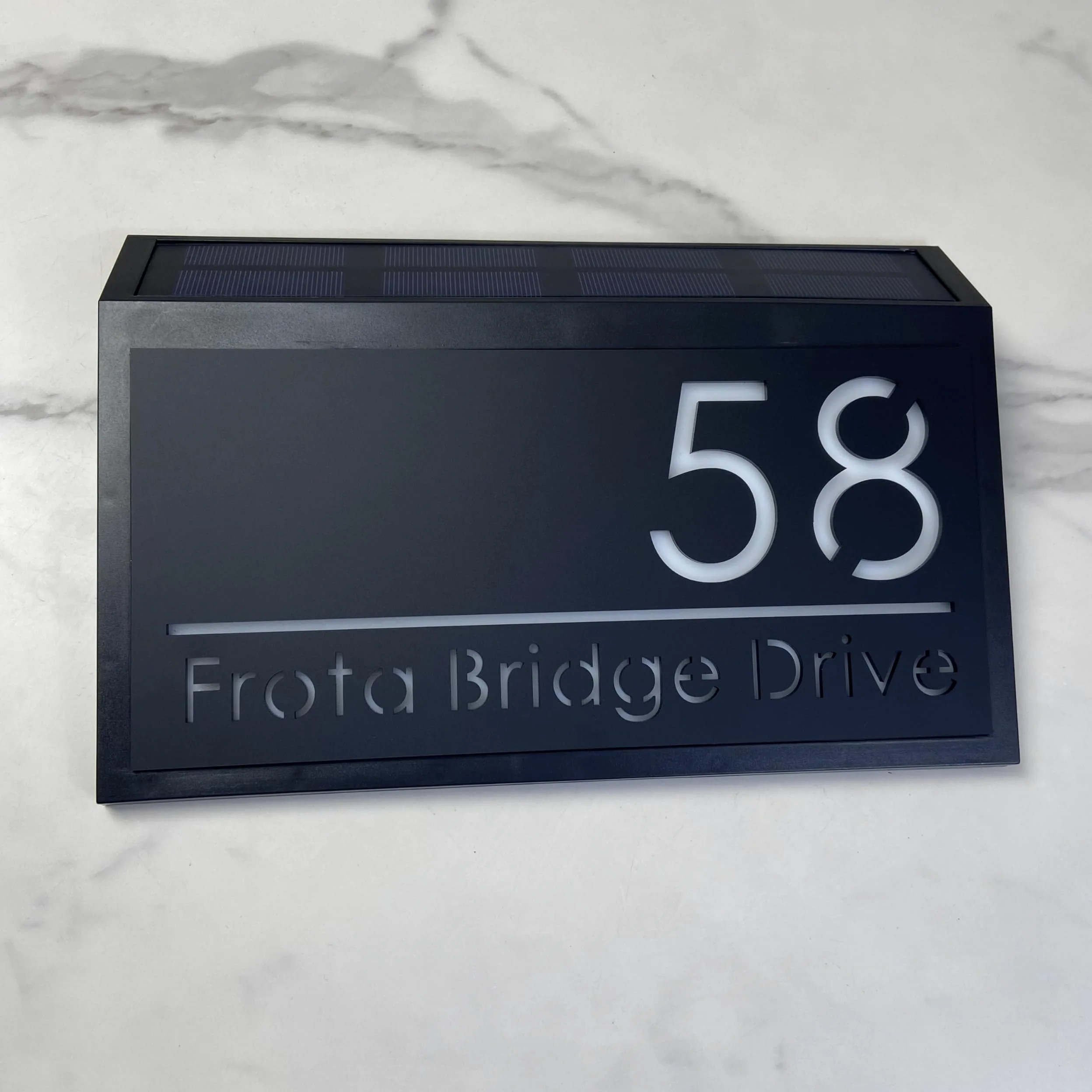 Solar LED House Number Sign – Backlit Illuminated Door Plaque for Wall – Weatherproof Modern House Sign for Outside Use (Style 3)