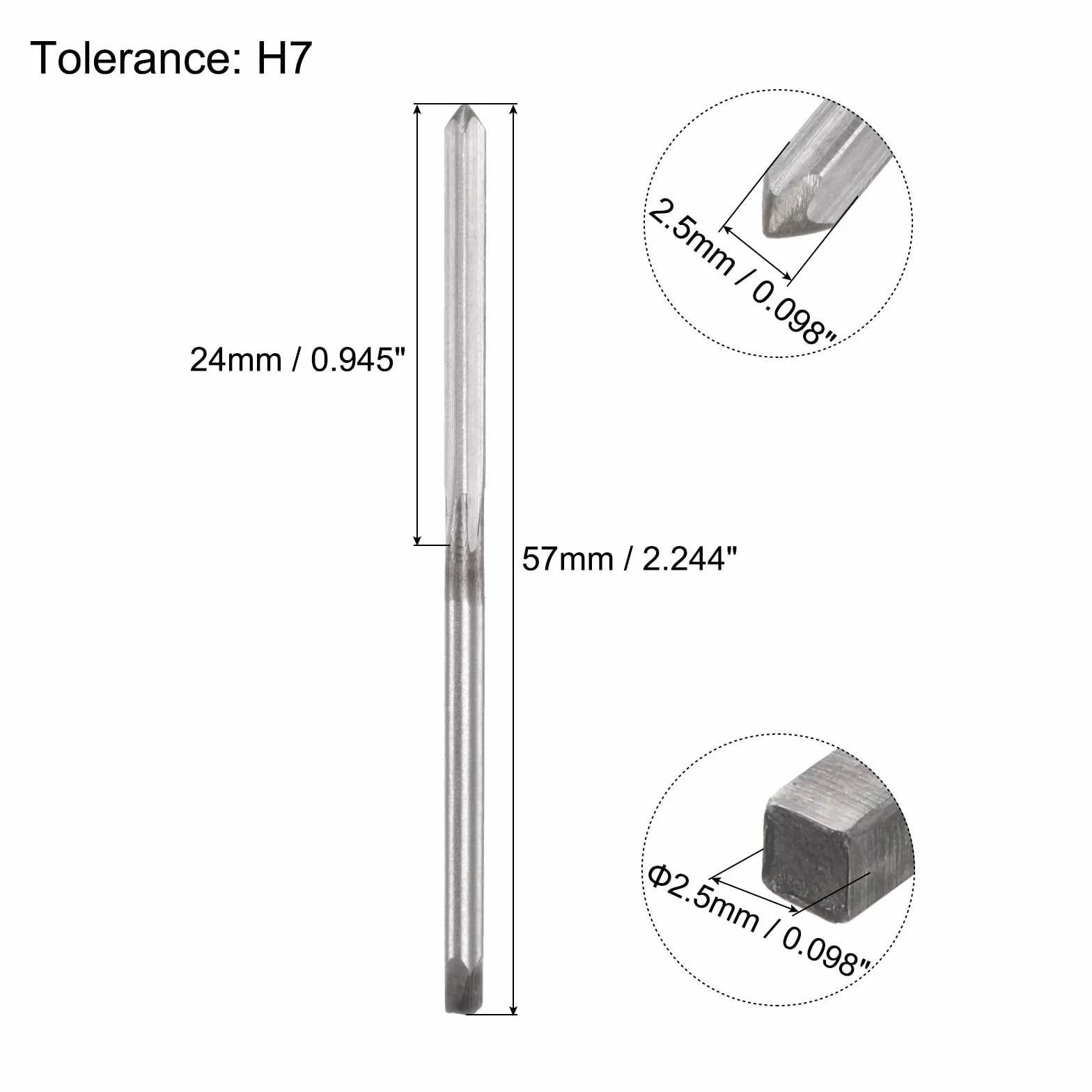 QUARKZMAN Escariadores Manuales, Barrena de Escariado Métrica H7 de 2.5 mm para Metal y Madera, Acero de Alta Velocidad HSS con Flauta Recta