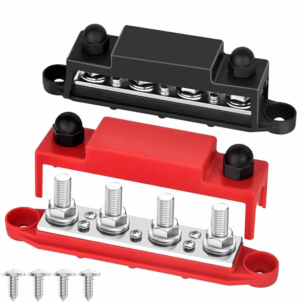 Gebildet Barra Colectora Marina de 12V, Bloque de Distribución de Energía M8, 4 Postes, Máx 48V, 250A, Bloque de Unión de Terminales de Batería de Alta Resistencia, Barra Colectora con Cubierta