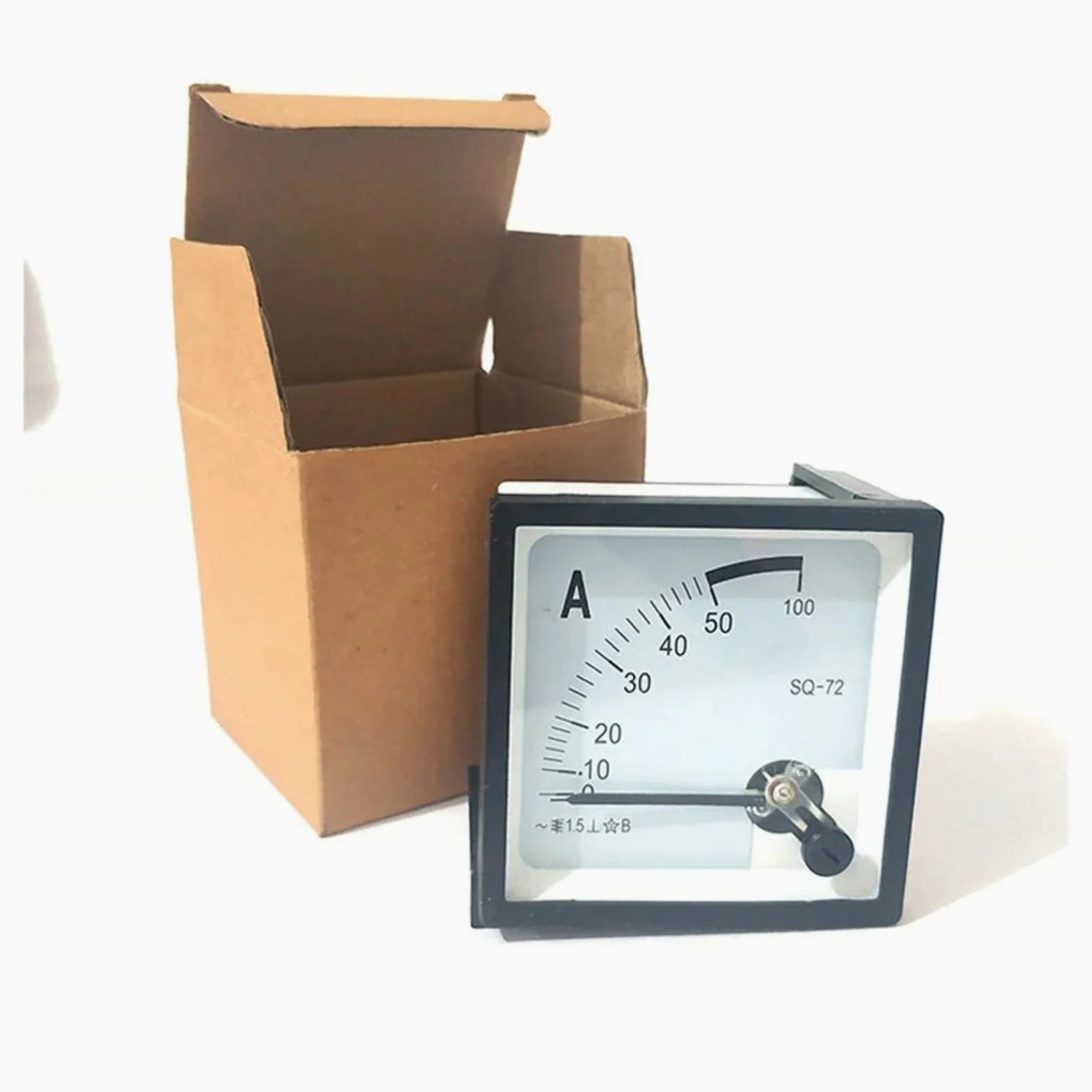Amperímetro analógico SQ-72 de 72 x 72 mm con puntero, compatible con rangos de 1 A, 2 A, 3 A, 5 A, 10 A, 15 A, 20 A, 30 A y 50 A. Modelo CZ-72.(15A)