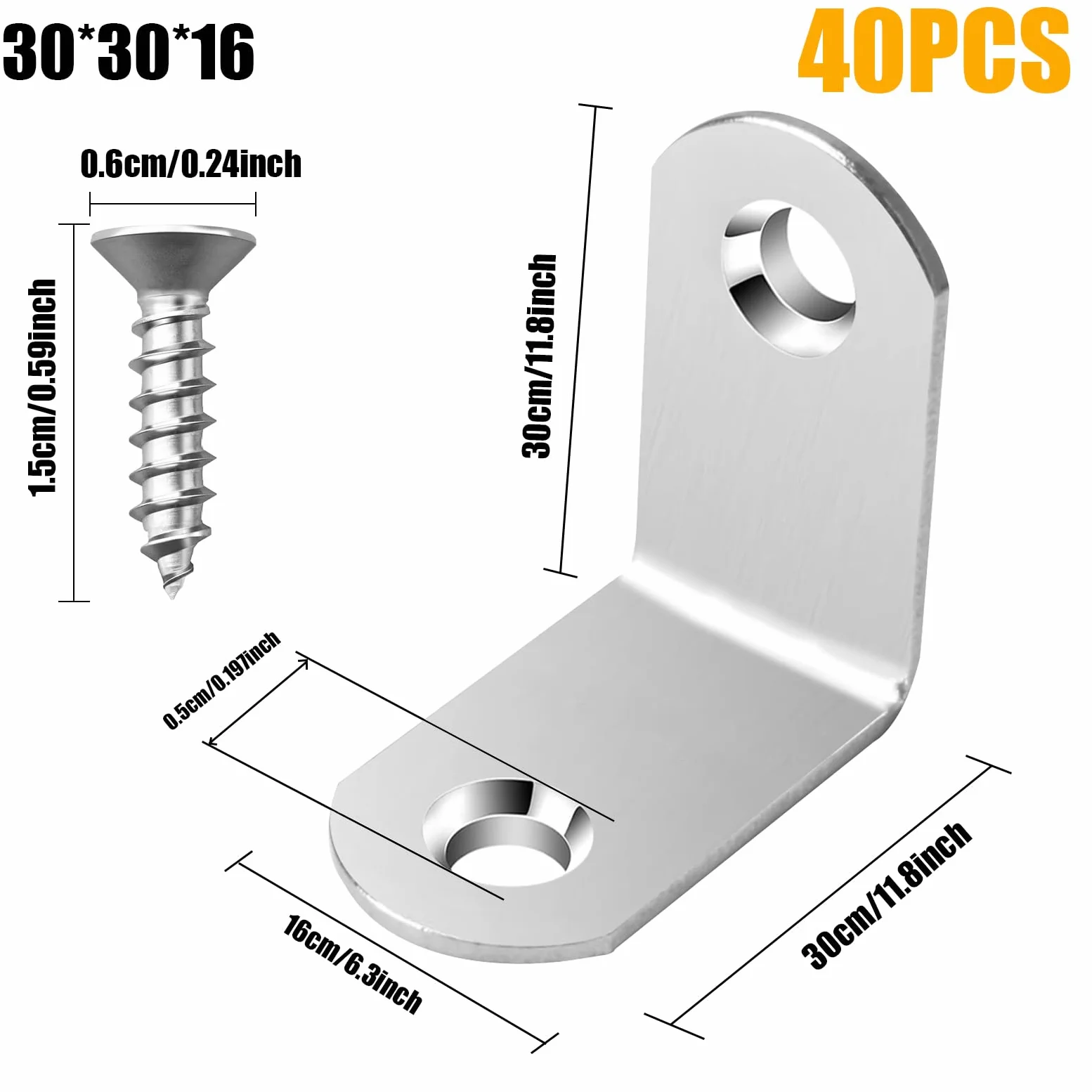 40 Piezas Escuadras Metalicas 30x30x16 mm Escuadras Para Madera en Forma de L Angulos Metalicos de Acero Inoxidable con 80 Tornillos, Plata