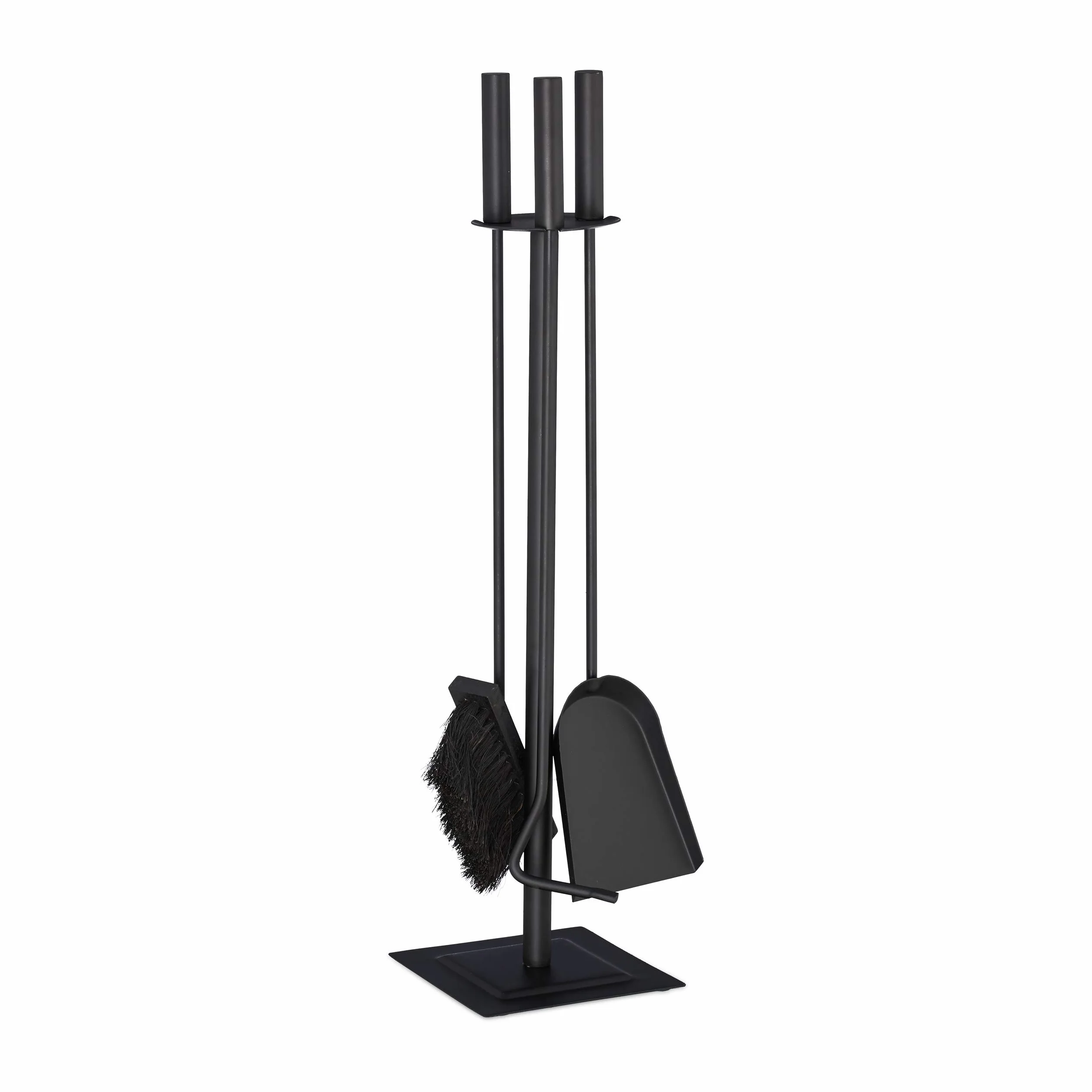 Relaxdays Kit de Accesorios para Chimenea, Atizador, Escoba, Recogedor & Soporte, Moderno, Negro