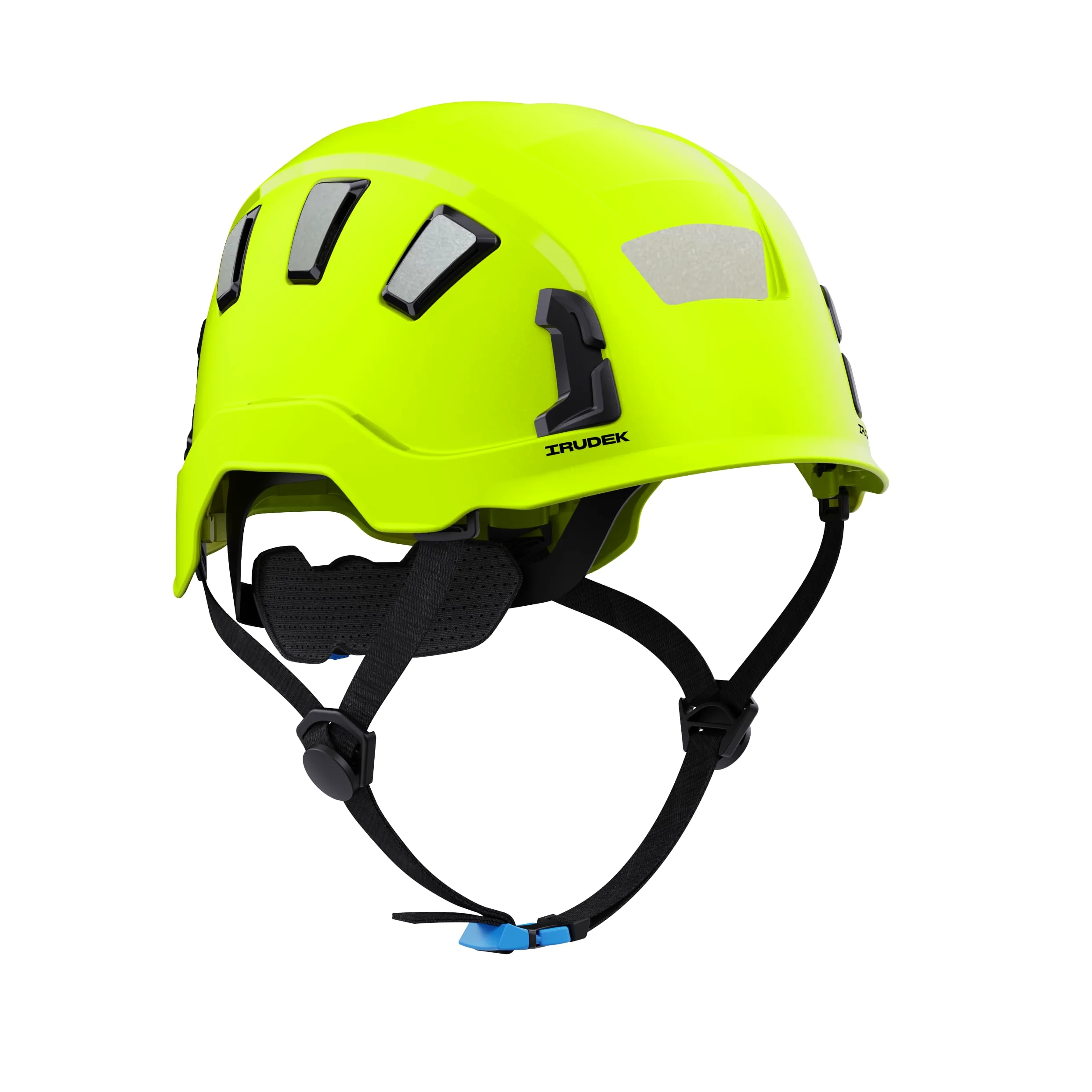 Irudek OREKA II Vent HI-Viz – Casco ventilado Alta Visibilidad para Trabajos en Altura, ABS Ultraligero, Pegatinas Reflectantes, Chip NFC Integrado, Ranuras 30 mm, Certificado EN 397 y EN 12492