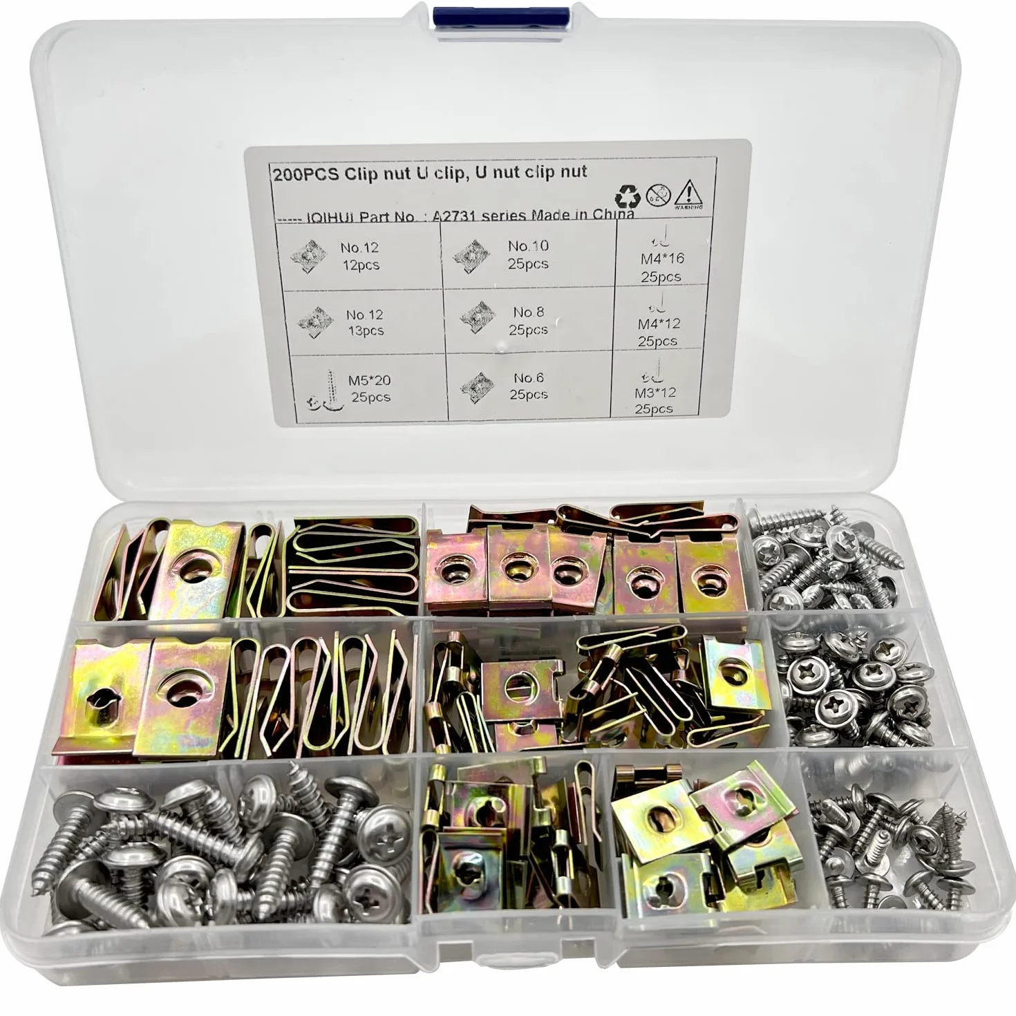 200pcs Surtido de tornillos y grapas, Juego de tuercas y tornillos para carrocería tipo U, grapas para coche para decoración interior del vehículo, abrazaderas de fijación para coche