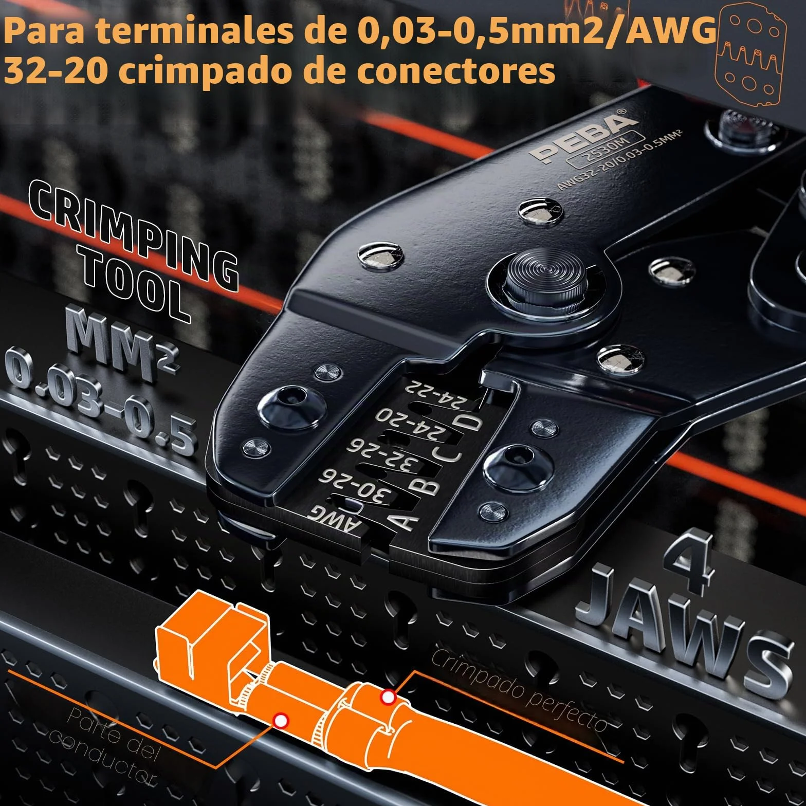 PEBA Juego de Crimpadora con 21 Estilos Dupont 2,54 mm/JST-XH 2,5 mm Conector Set, 0,03-0,5 mm² (AWG 32-20) para Dupont, JST-XH/SM/SYP/PH/VH 3,96 mm, Molex, AMP EI Serie