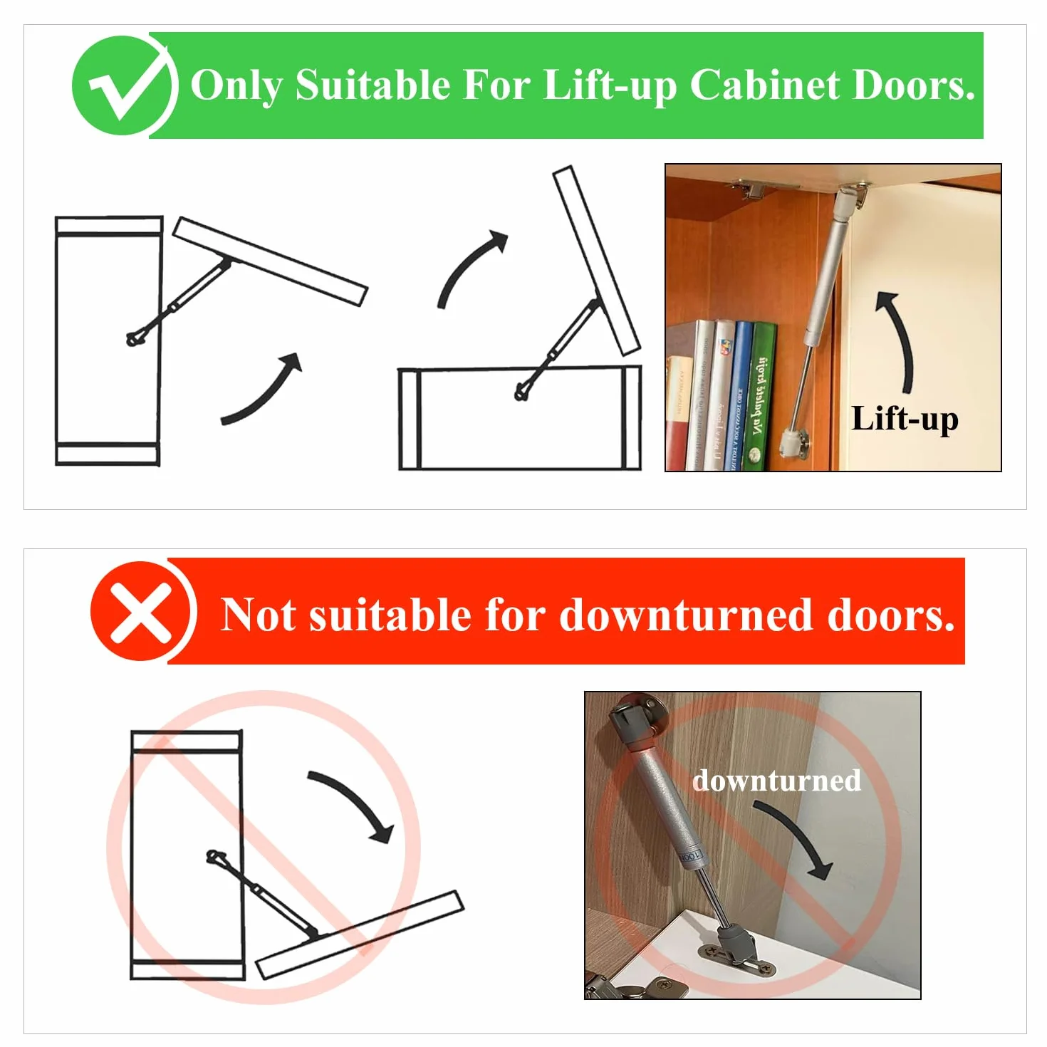 Amortiguador de Gas para Puertas Elevables 80N 8kg, 4 Piezas, Muelles de Gas para Muebles de Cocina