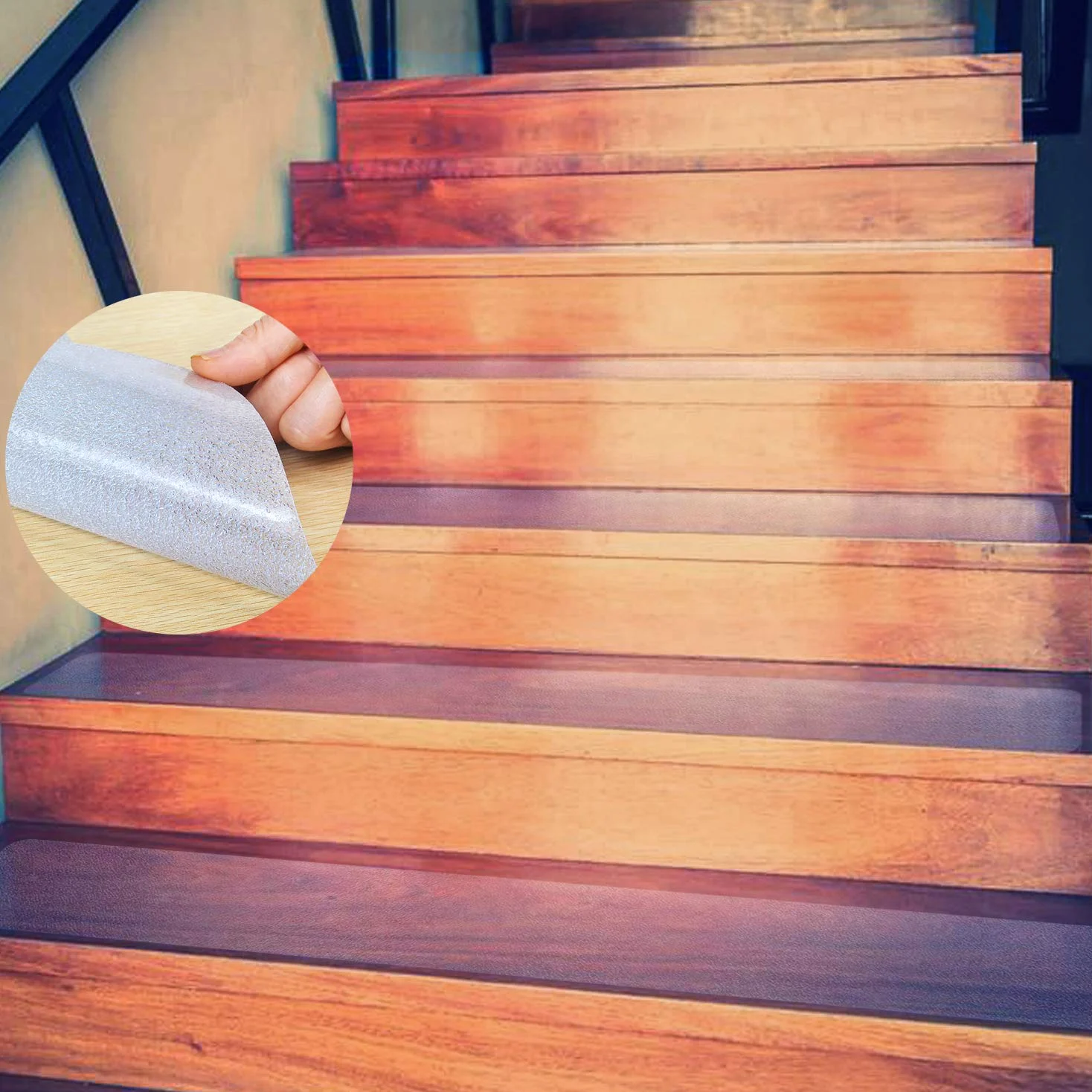 Escalera Antideslizante, 15 x 60cm Transparente Pisadas de Escaleras Antideslizantes de Seguridad, Antideslizantes Tracción Escaleras de Seguridad, Cinta Adhesiva para Escalera