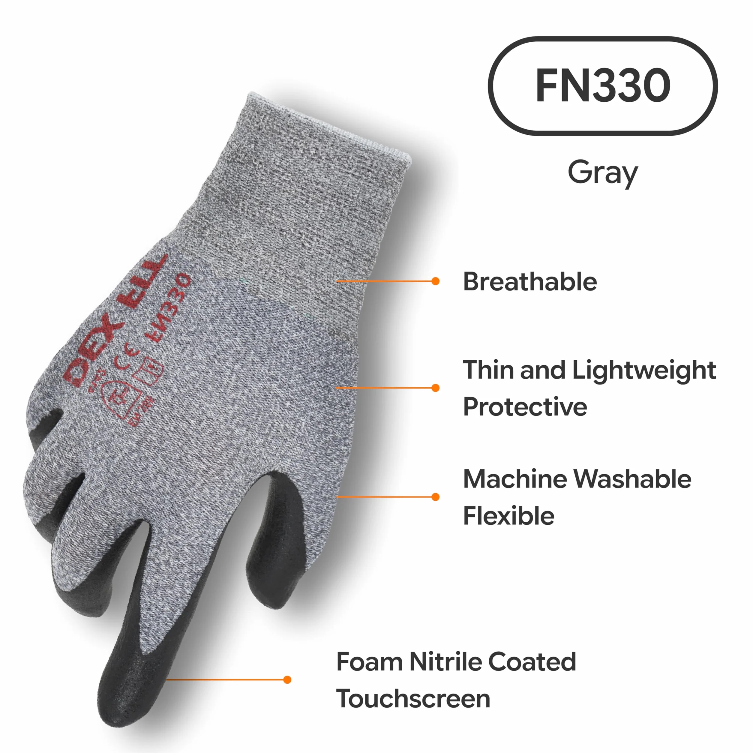 DEX FIT Guantes de Trabajo FN330, Nitrilo, Recubrimiento de Espuma Duradero, Táctil, Lavable