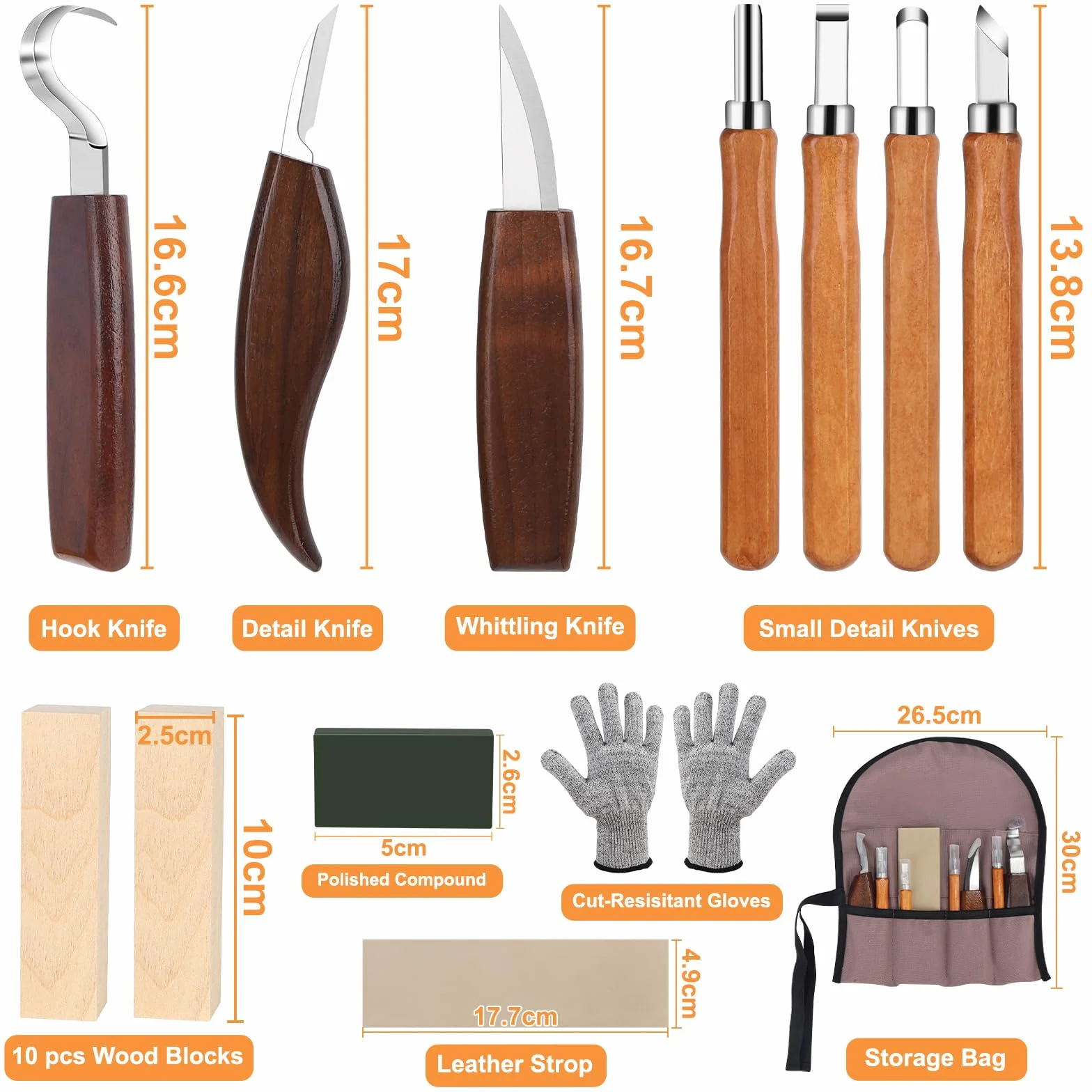 DBREAKS 24 Piezas Tallar Madera Gubias, Kit de Herramientas para Tallar Madera, con Guantes Anticorte, Madera para Tallar, Para Principiantes Y Profesionales