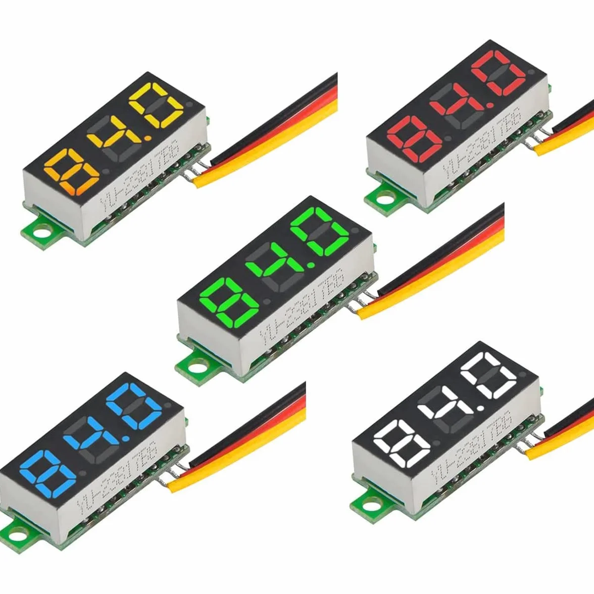 Greluma 5 piezas Mini voltímetro digital DC 0.28" tres hilos 0V-100V - 5 colores