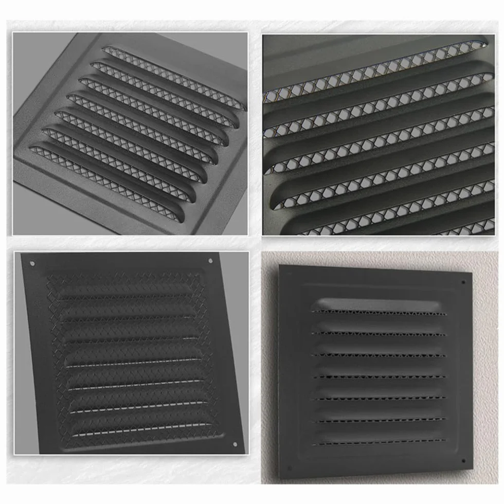 Rejilla de ventilación cuadrada de metal con pantalla de insectos integrada para mejoras del hogar, cubierta de conducto de ventilación de 25 x 25 cm