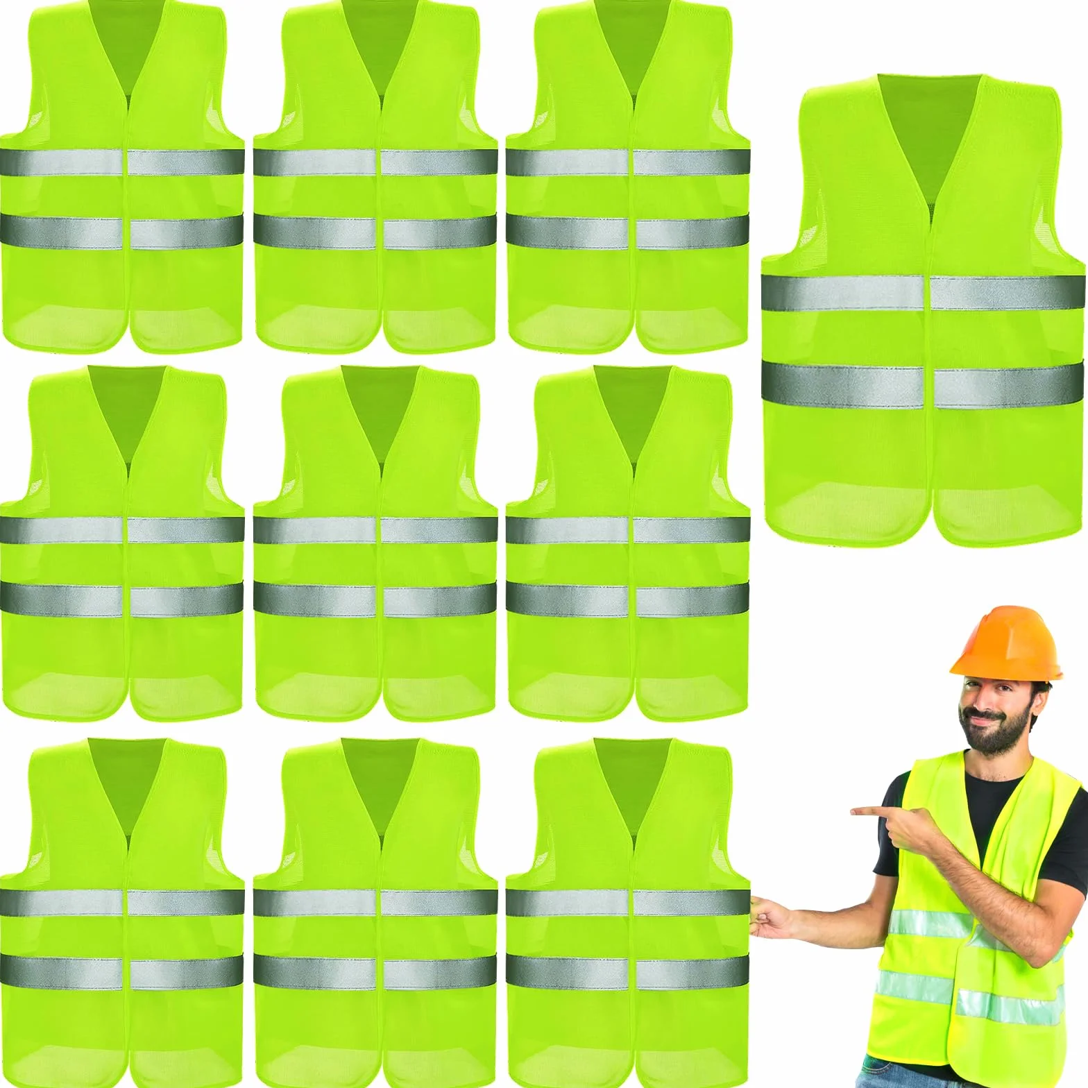 Chaleco Reflectante de Seguridad,10 Piezas Chalecos de Advertencia,Chalecos de Seguridad Alta Visibilidad, Chaleco de Seguridad de Alta.Visibilidad para Conductor, Limpiadores