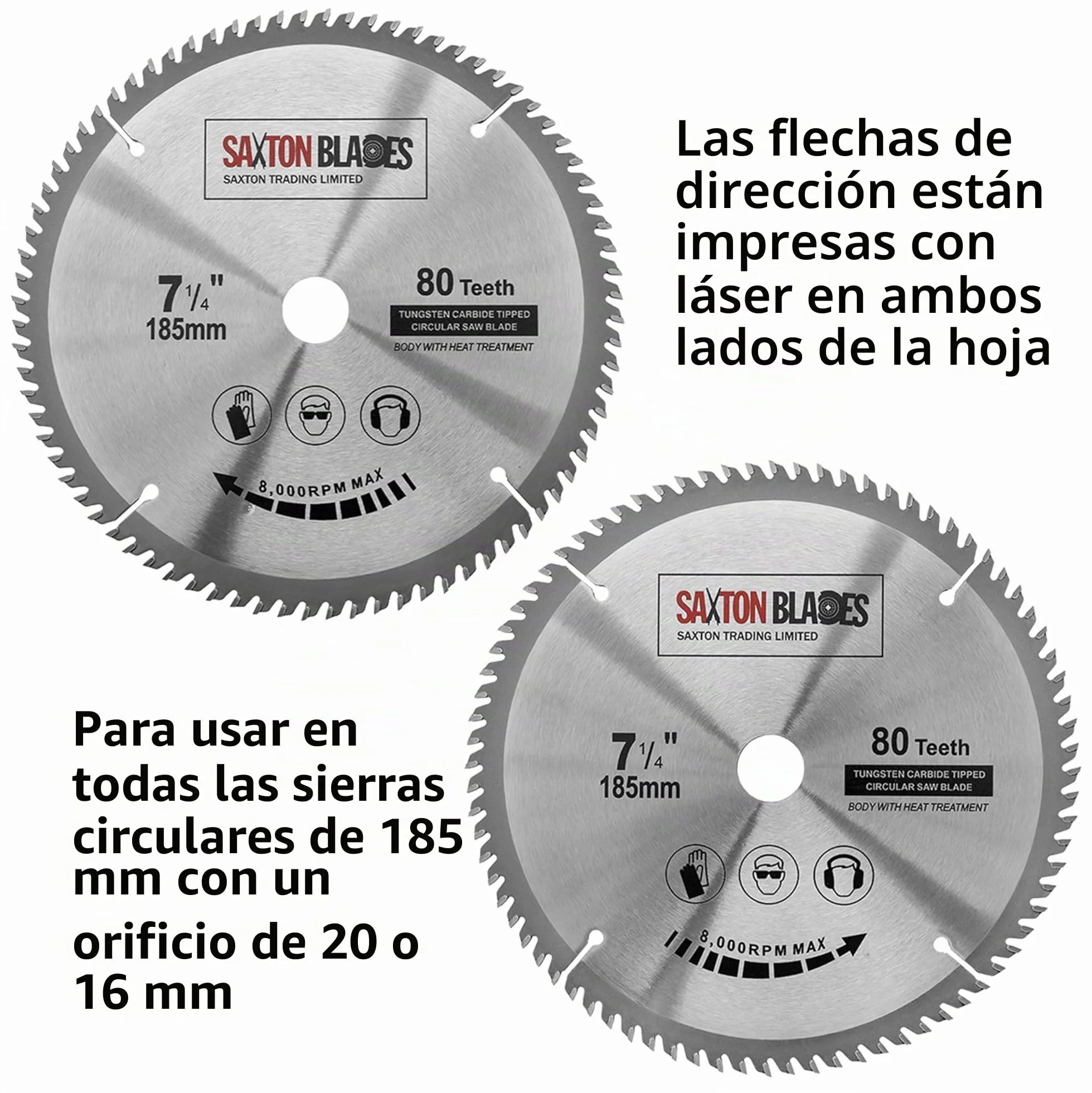 TCT18580T20B hoja de sierra circular TCT, 185 mm x 80 t x 20 mm de diámetro (anillo de 16 mm), compatible con Evolution Bosch Makita, etc