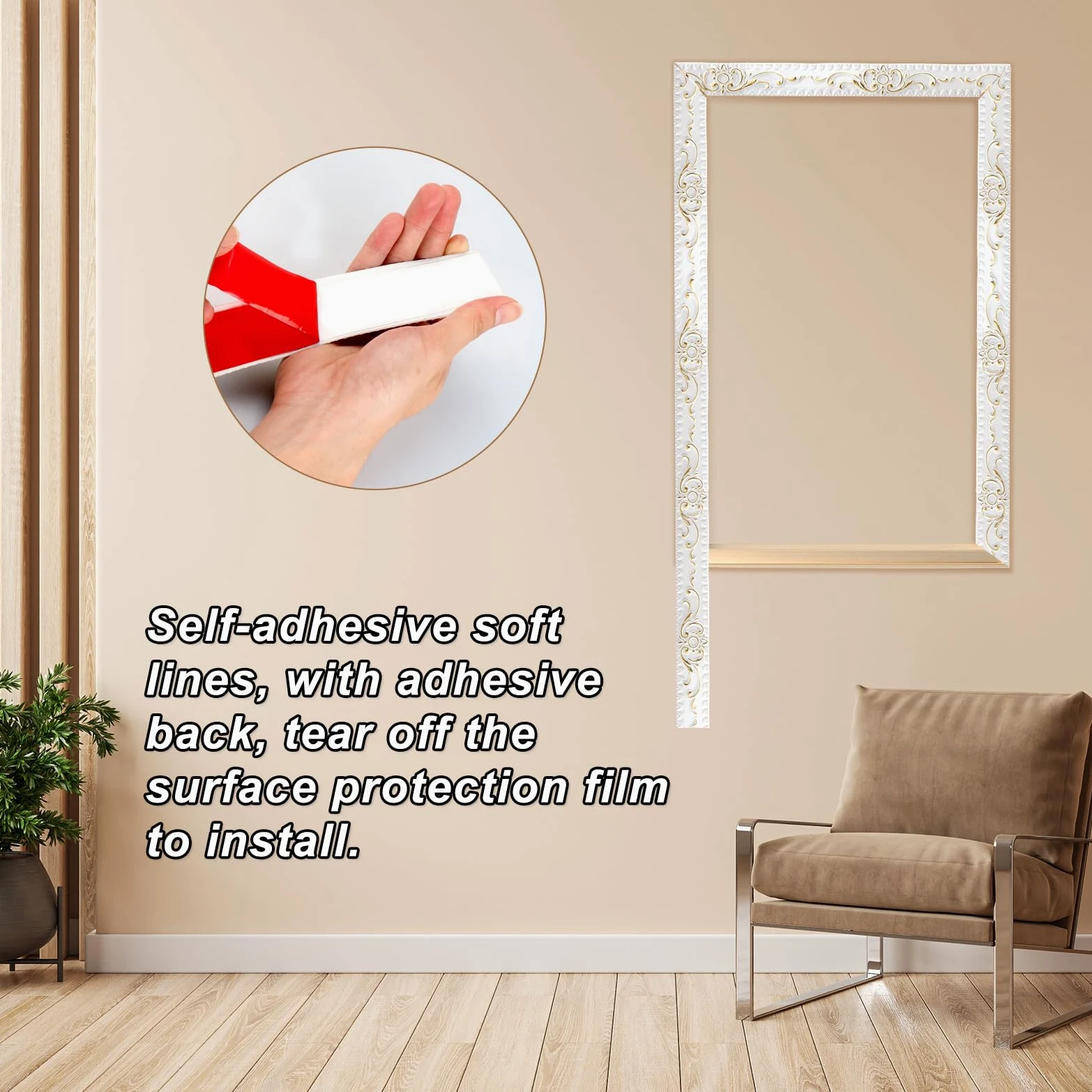 6 Metros Molduras Decorativas para Pared, Moldura Adhesiva de Despegar y Pegar, Borde de Pared Decoración, Flexible Tiras Decorativas Autoadhesiva para Marco de Espejo, Hogar (Blanco, 3,6cm W)