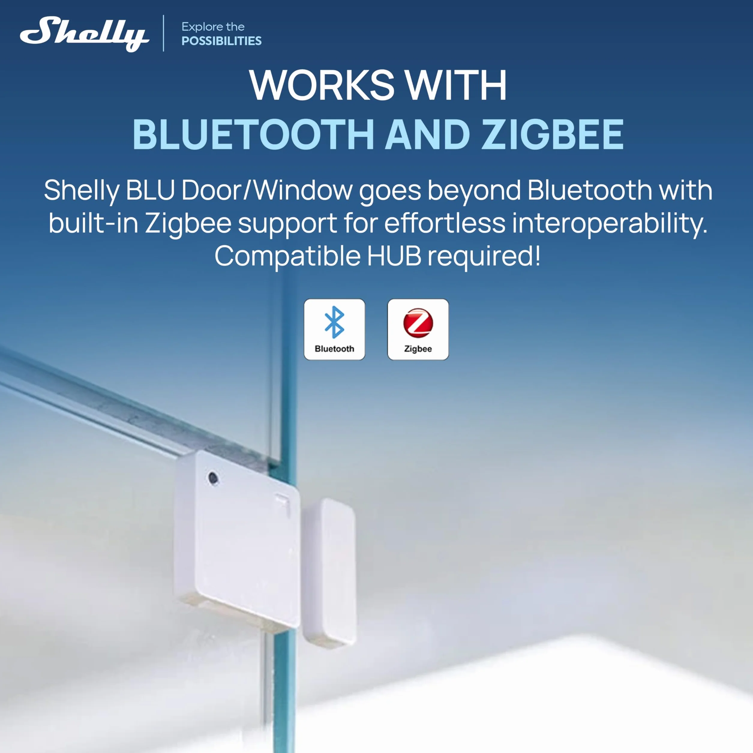Shelly BLU Door/Window ZB Blanco – Sensor Puertas y Ventanas Zigbee y Bluetooth, Detector inalámbrico Apertura/Cierre, Sensor de luz, Batería de 2 años y Control por aplicación