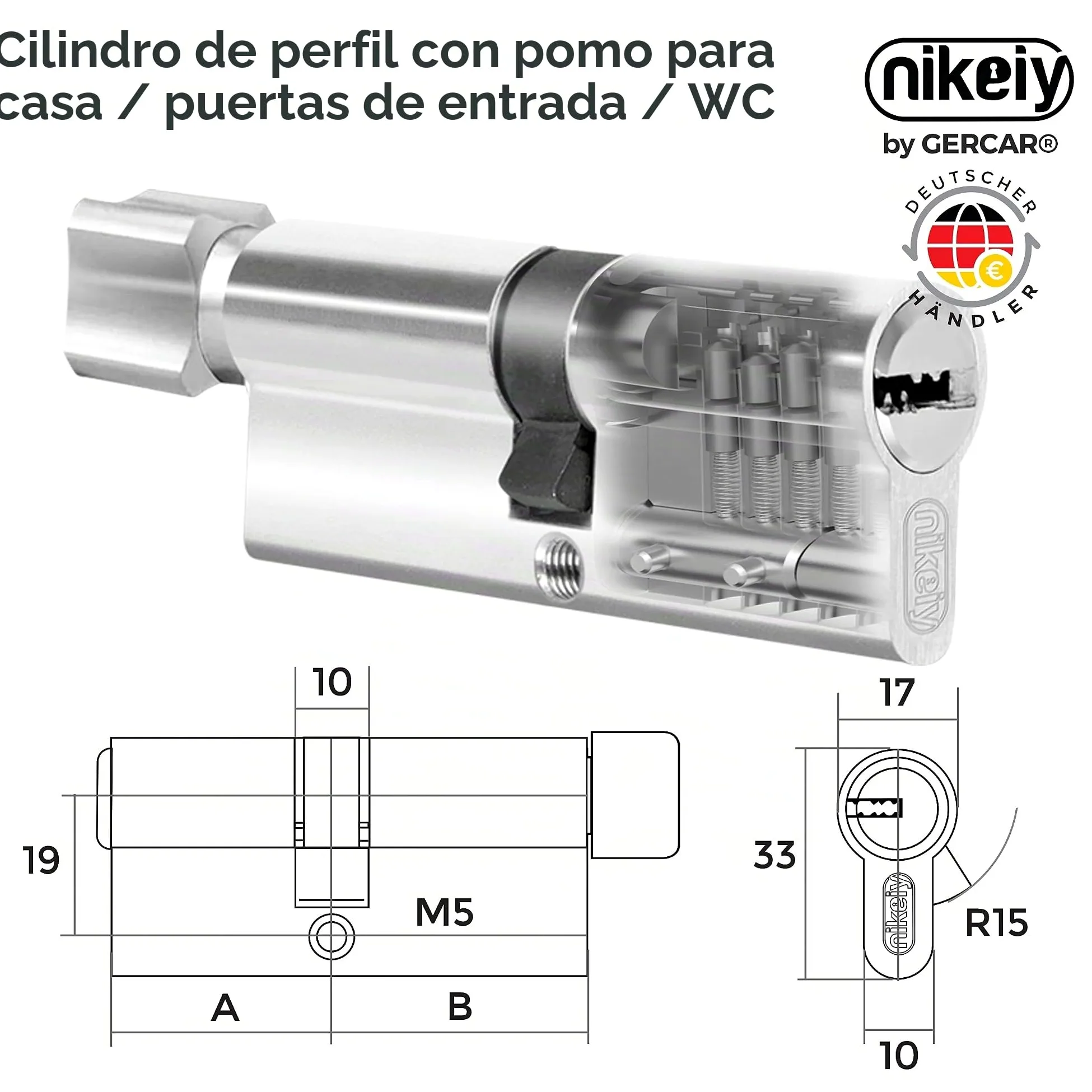 GERCAR 6 cilindros cilíndricos de cierre uniforme 35/35 incl. 30 llaves, cilindro de 70 mm, cerradura de puerta con función de emergencia y peligro, juego de 3 unidades de cierre uniforme – Longitud: