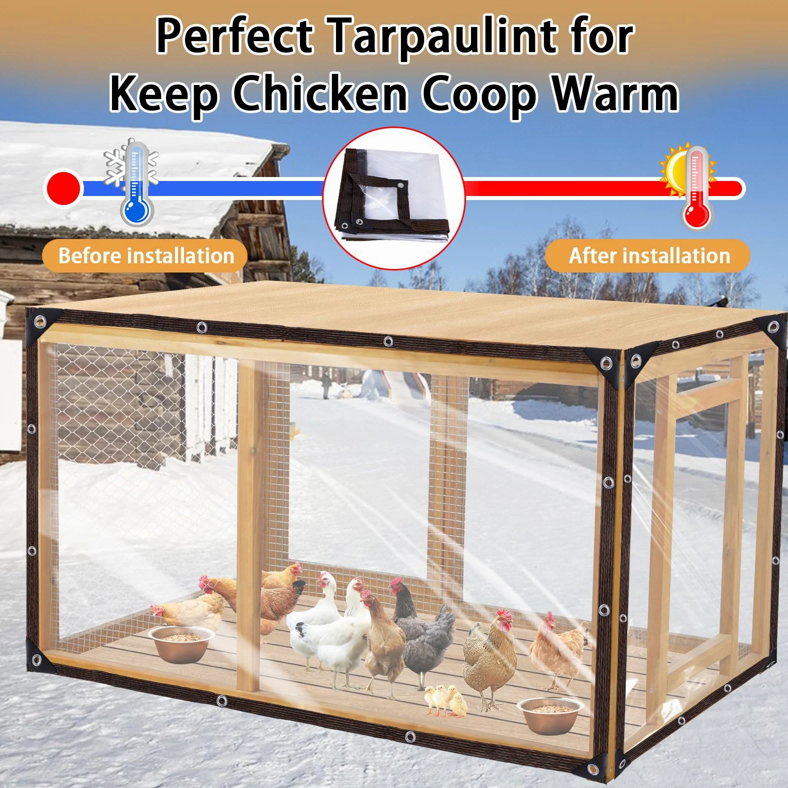 DBREAKS Lona Impermeable Transparente con Ojales, 3 x 3 m, Lonas Impermeables Exterior Transparente, para Exterior Terraza, Muebles de Jardín, Aislamiento de Plantas, con Cuerda