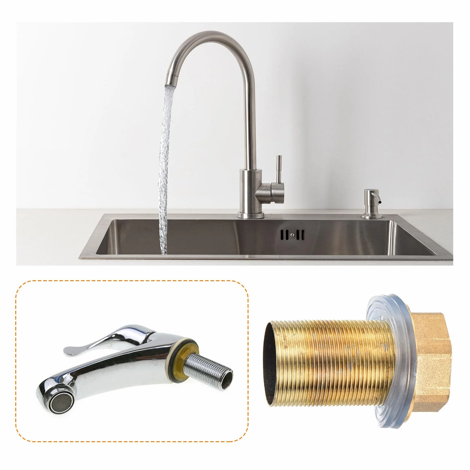 QUARKZMAN 1 Pieza 2.36 Pulgadas Tubo de Montaje de Extensión de Grifo con Arandelas, Tuerca de Bloqueo, Kit de Accesorios de Grifo, Bronce