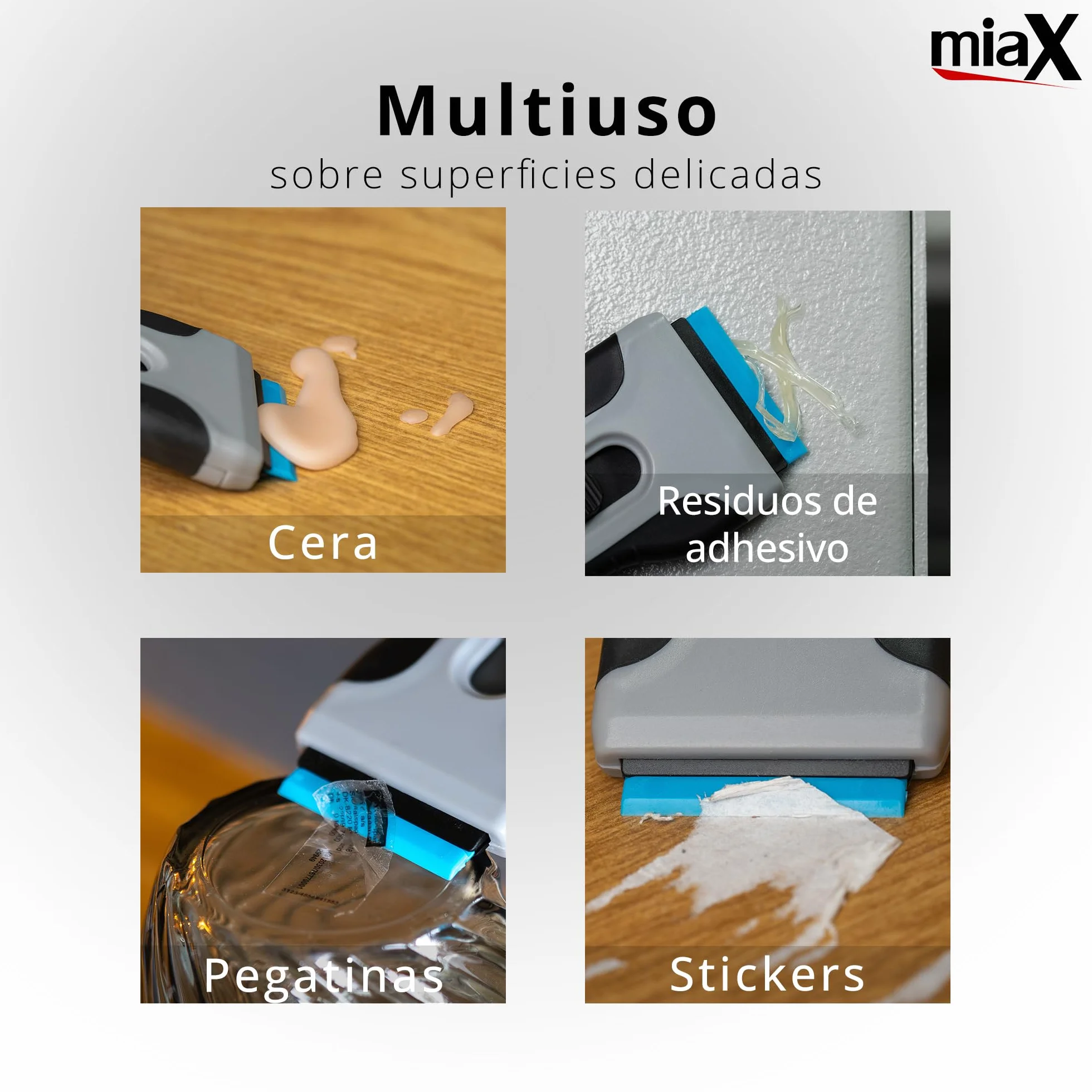 miaX Rasqueta Vitrocerámica con Compartimento y 20 Cuchillas | 15 cuchillas metálicas, 5 cuchillas plásticas, placa de inducción, horno, mango antideslizante