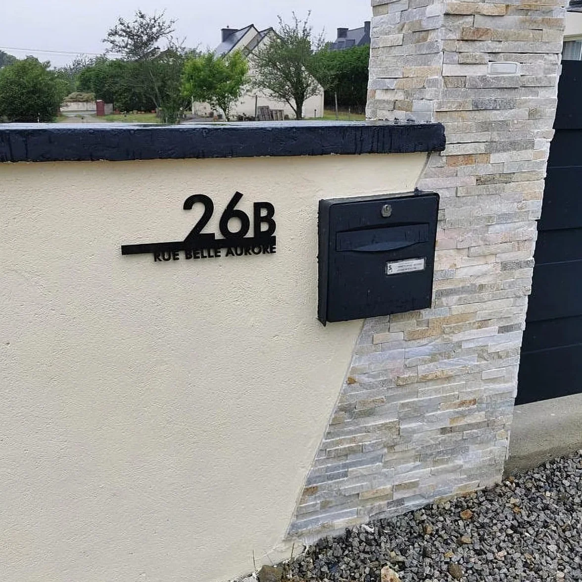Letrero de metal moderno con el número de la casa, letrero de dirección de casa personalizado con nombre de calle (1)