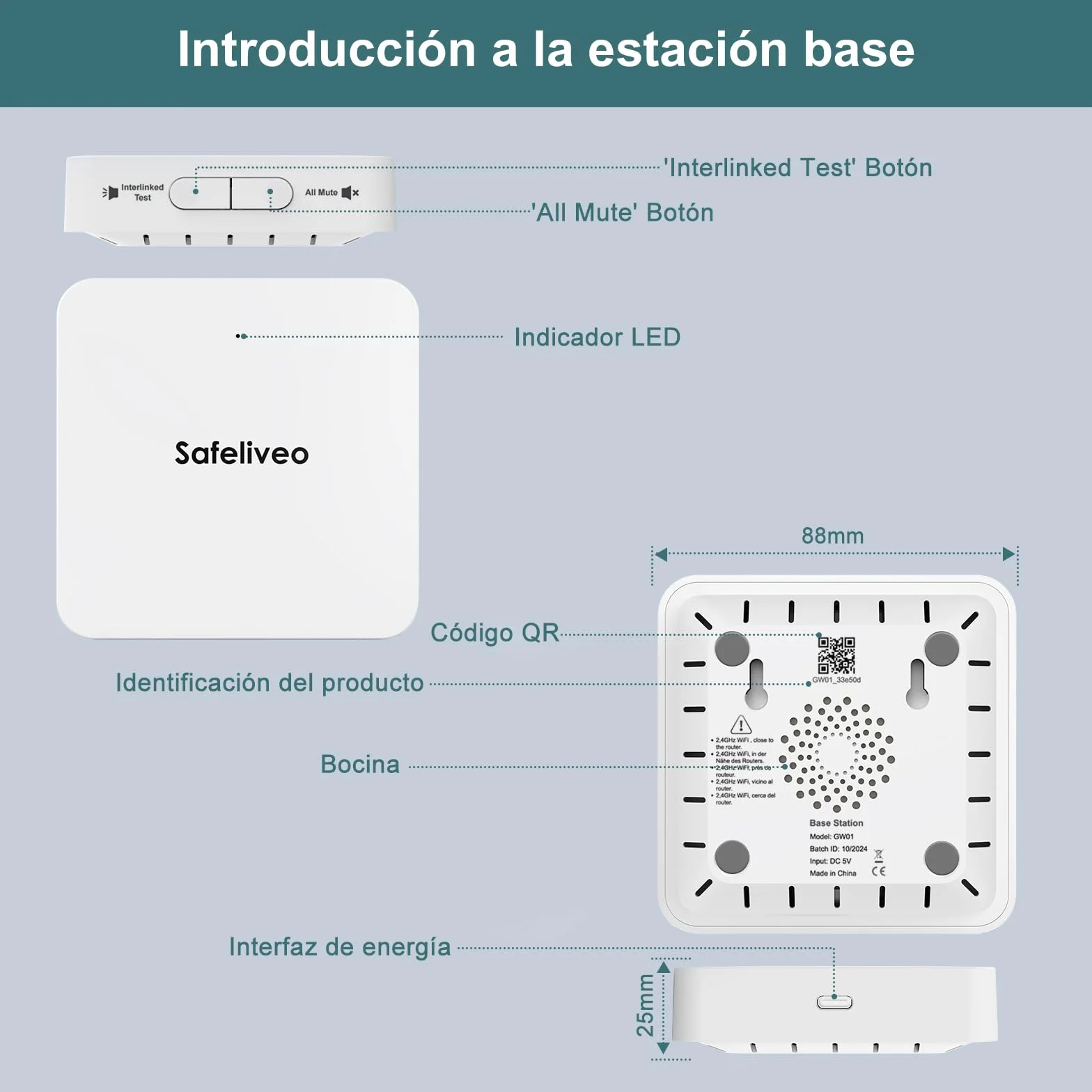 Safeliveo Detector de Humo WiFi interconectado con batería de 10 años, Juego de 5, Certificado TUV Rheinland