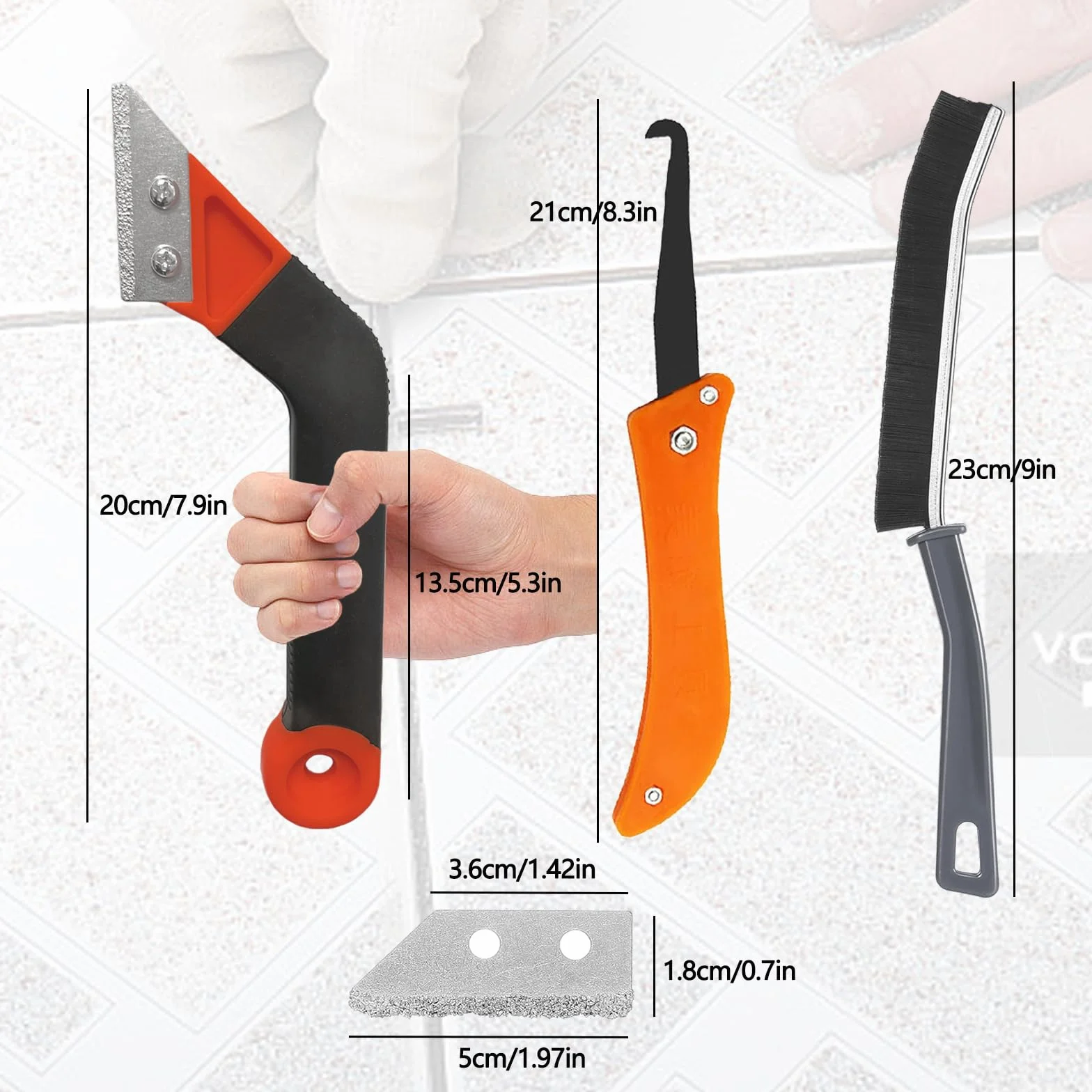 Rascador Juntas Azulejos, 8 pcs Removedor de Lechada para Quitar Lechada de Azulejos y Baldosas con 5 piezas de Repuesto Extra, 1 Cepillo para Quitar Baldosas(Rojo)