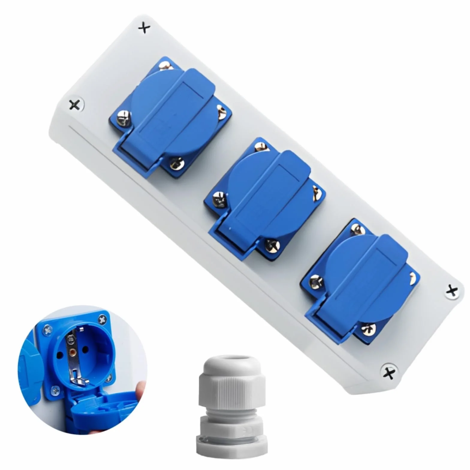 Distribuidor de corriente de 16 A, distribuidor de pared, distribuidor de enchufe, 3 x Schuko 230 V, distribuidor de corriente exterior, resistente al agua, IP54, para uso interior y exterior, caja de