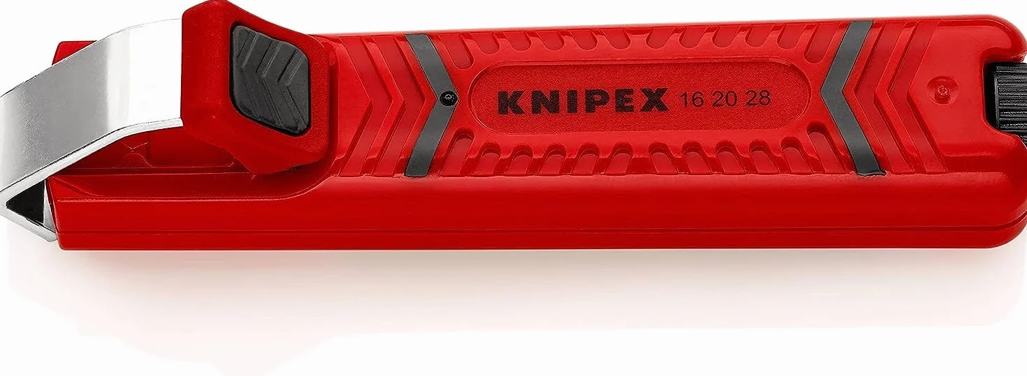 KNIPEX Pelamangueras con hoja de bisturí en blister carcasa de plástico resistente a los golpes 130 mm, 16 20 28 SB