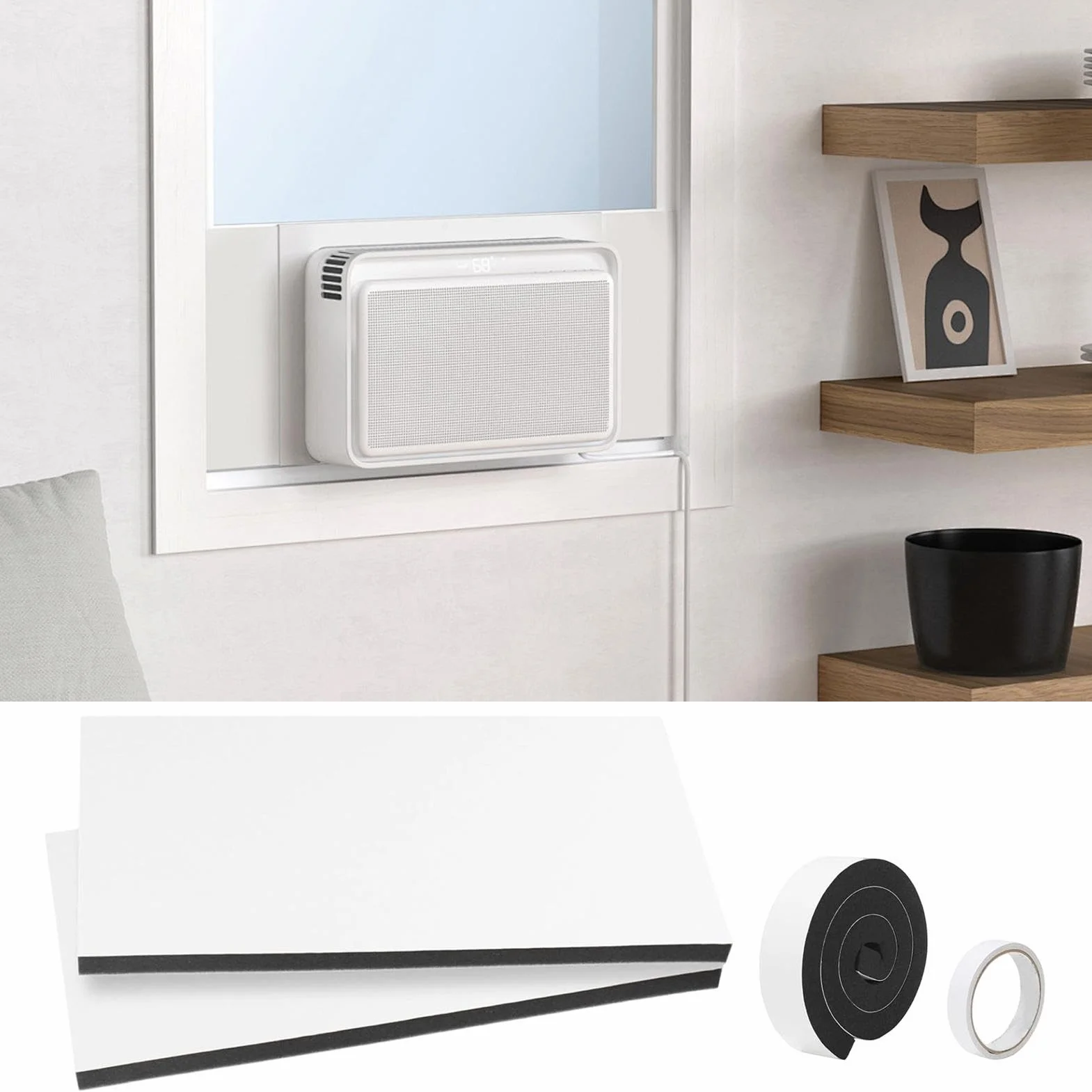 Kit de Sellado para Ventana con Aire Acondicionado,2 Piezas Universales De Alta Densidad | Paneles Laterales Espuma Aislante AC - Oficina, Dormitorio, Hogar, Apartamento, Previene Fugas De Aire