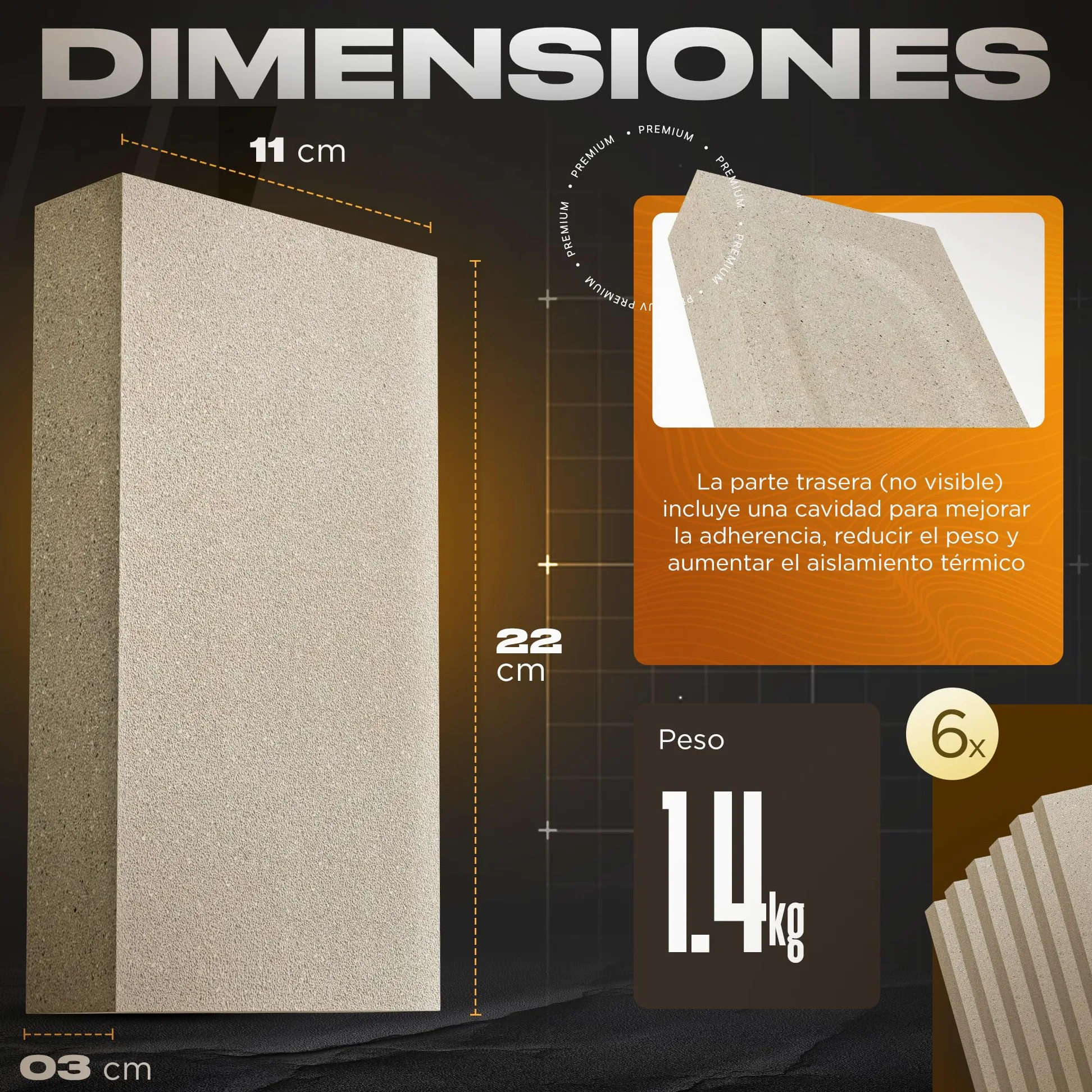 Pack 6 Ladrillos Refractarios 22 x 11 x 3 cm | Fabricados con Arcilla Refractaria | Ladrillo Refractario perfecto para Chimeneas, Hornos y Barbacoas