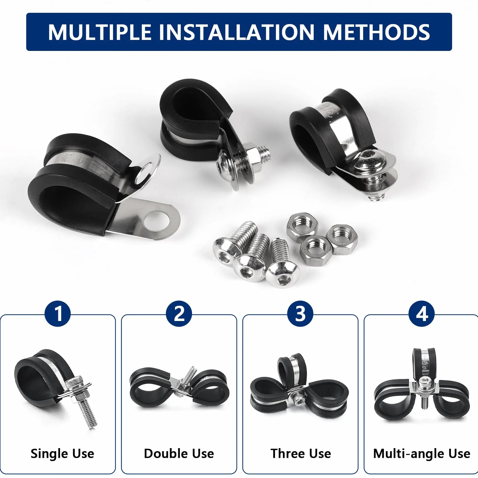 136pcs Abrazaderas de Goma para Tubos Metalicas Pipe Clamp Clips P Forradas de Goma Abrazadera de Cable Kit de Acero Inoxidable Abrazadera Manguera Goma 6mm 8mm 10mm 13mm 16mm 19mm 25mm 32mm 38mm 45mm