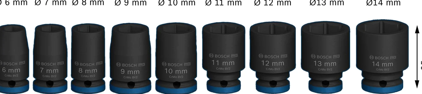 Bosch Juego de 9 llaves de vaso Pro Impact (31 x 28 mm, accesorios profesionales para taladro y destornillador)