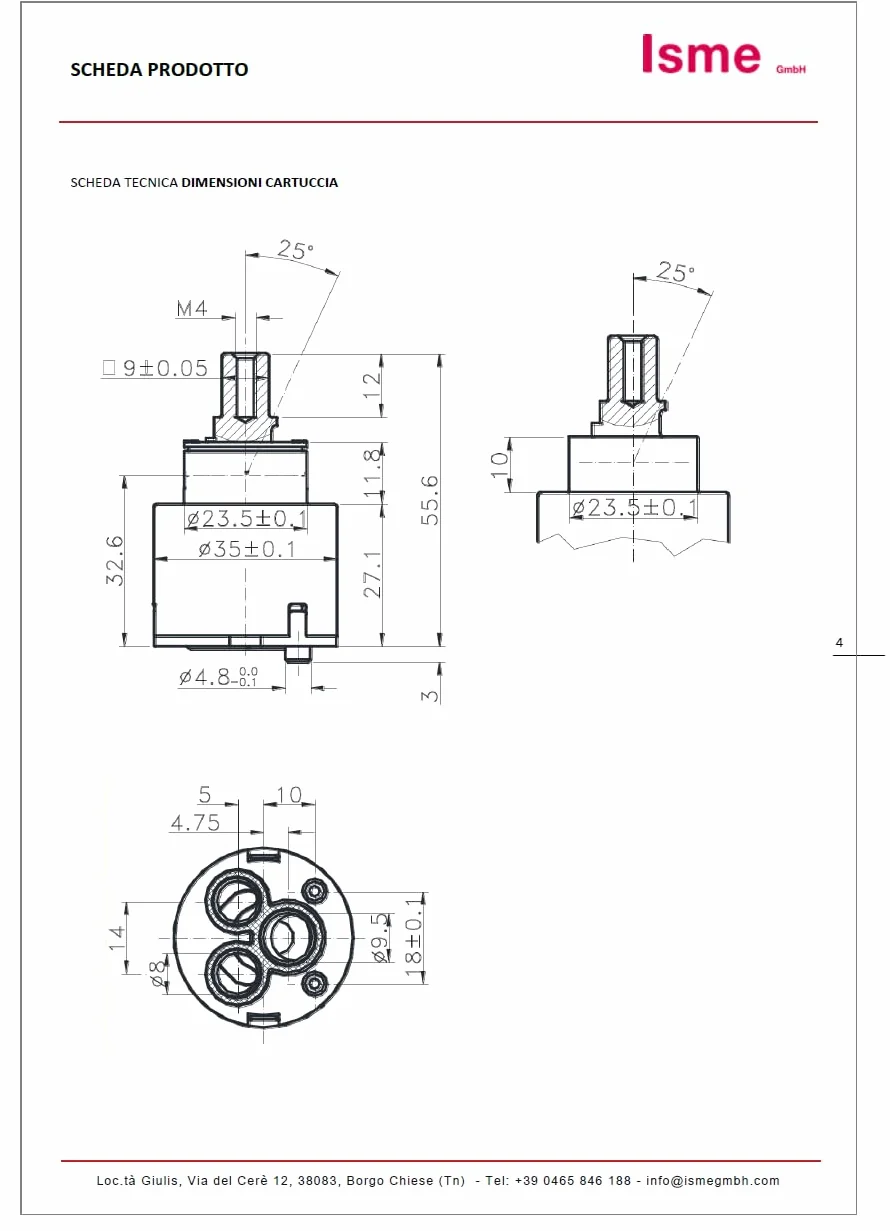 Schläfer 48004 | Cartucho de grifo mezclador de 35 mm de repuesto de cerámica para mezclador monomando K35-A Kerox baja con 2 patas, ducha, lavabo, bidé, bañera, cocina, baño de 3 piezas.