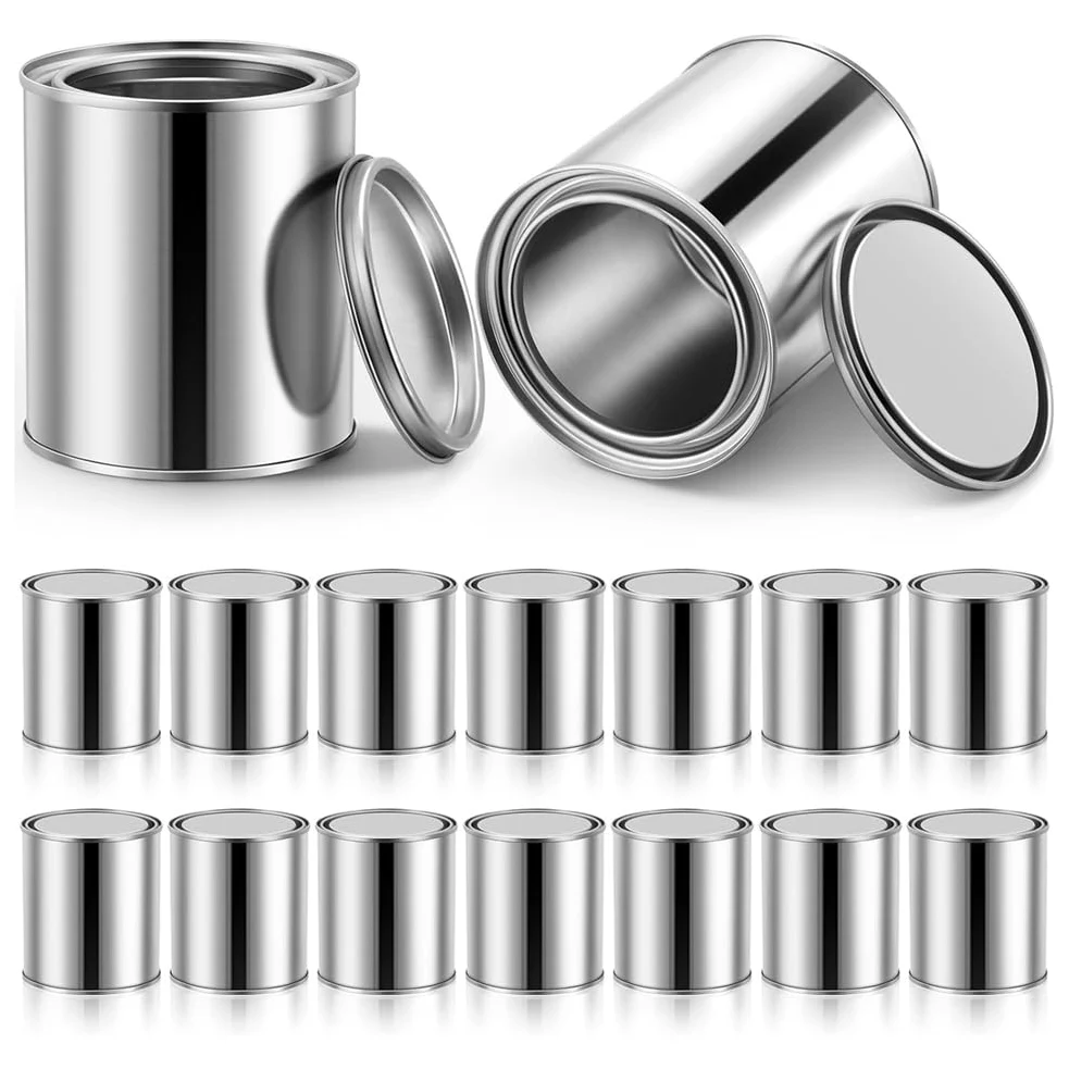 Paquete de 16 latas de pintura de metal vacías sin forro de 0.84 pintas con tapas, latas de pintura pequeñas, cubos de pintura multiusos