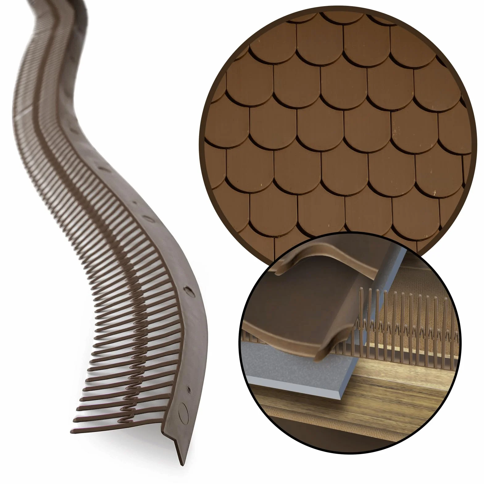 DQ-PP Peine de ventilación para cumbrera – 10m (10 piezas x 1m) – 100mm – Marrón (RAL 8017) – Ventilación de cumbrera – Peine para canalones