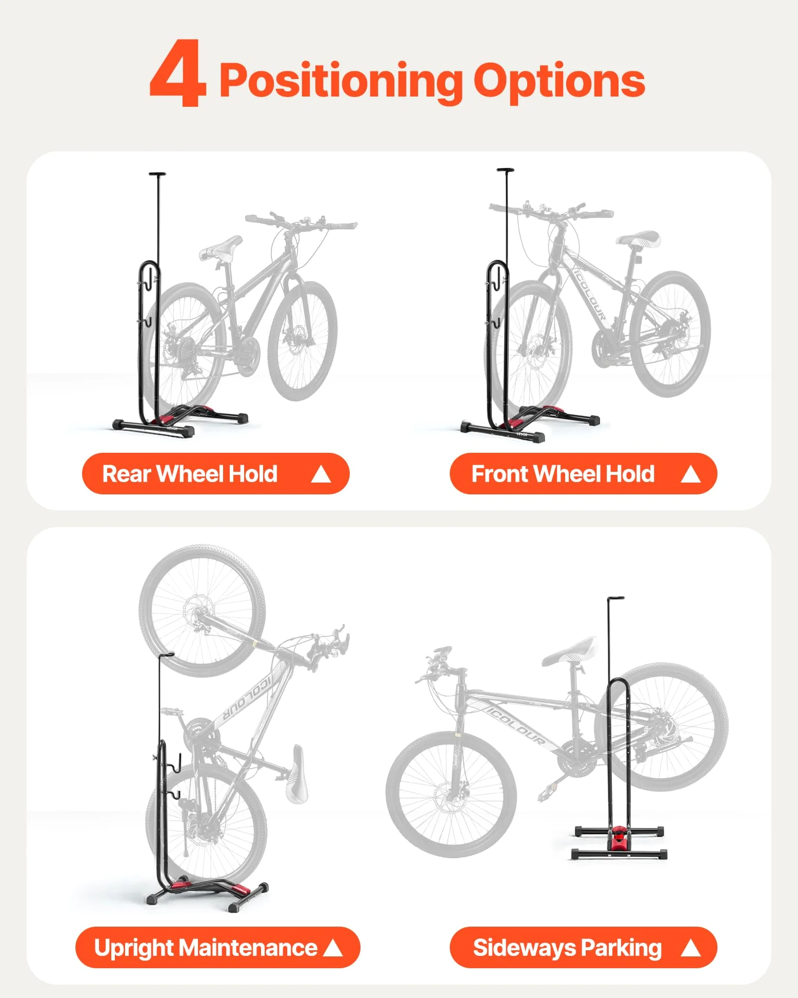 VEVOR Soporte para Bicicletas de Montaña y Carretera de 406,4-700 mm Vertical y Horizontal Portabicicletas de Suelo para Estacionamiento y Almacenamiento en Garaje, Porche, Interior, Exterior, Negro