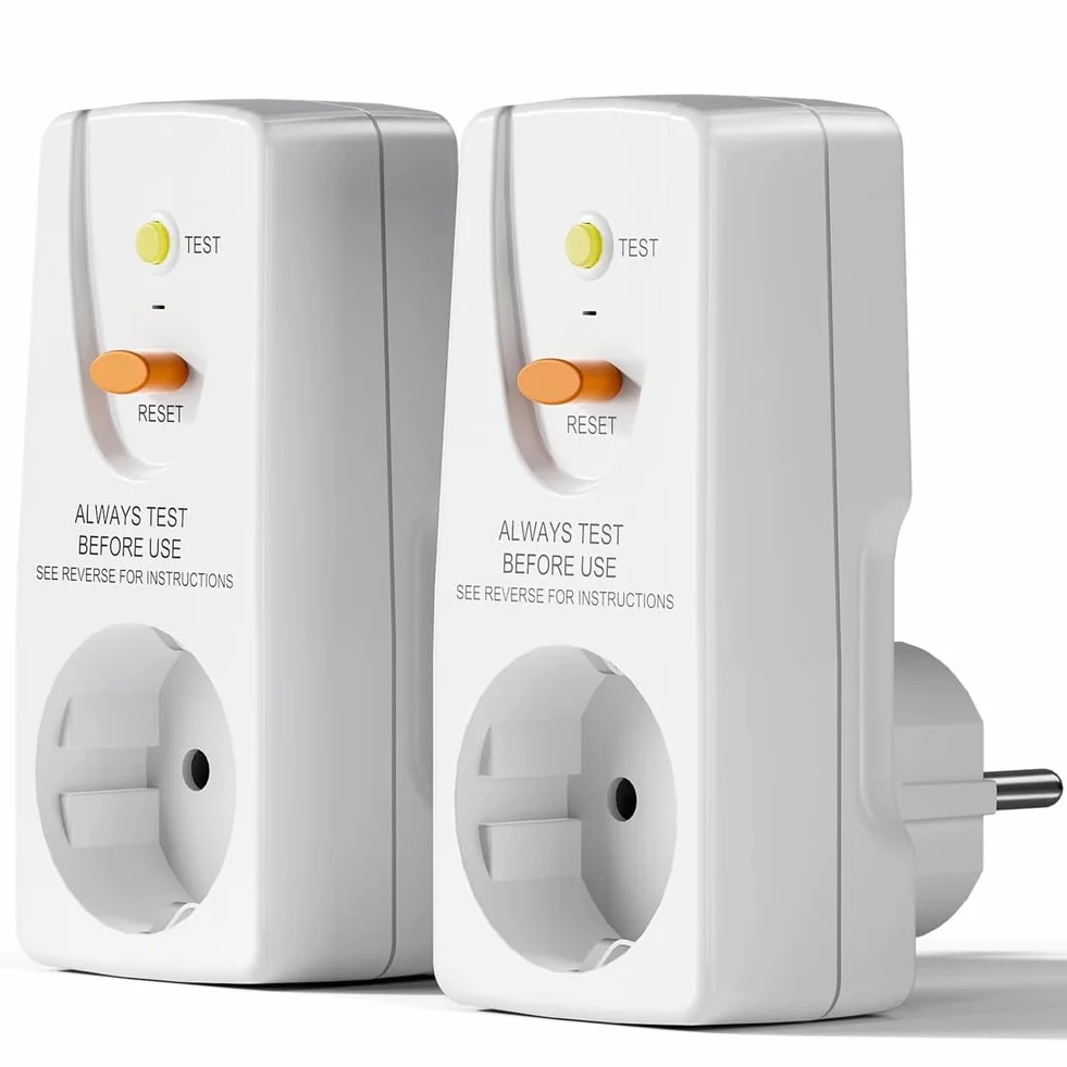 Jevina Paquete de 2 conectores de protección fugas Gfci 16 A RCD Enchufe Disyuntor para uso doméstico Enchufe de protección personal Enchufe EU