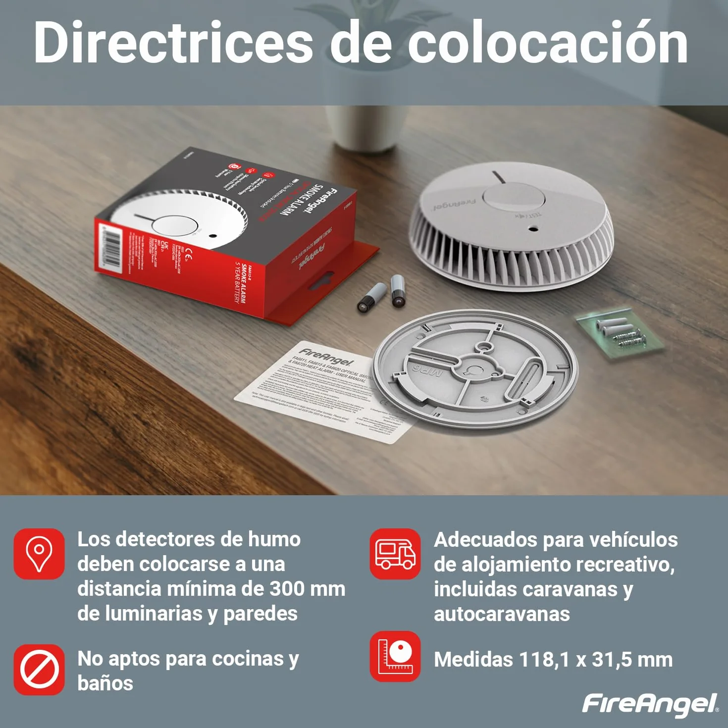 FireAngel FA6115-INT Detector de Humo Óptico con Batería 5 Años