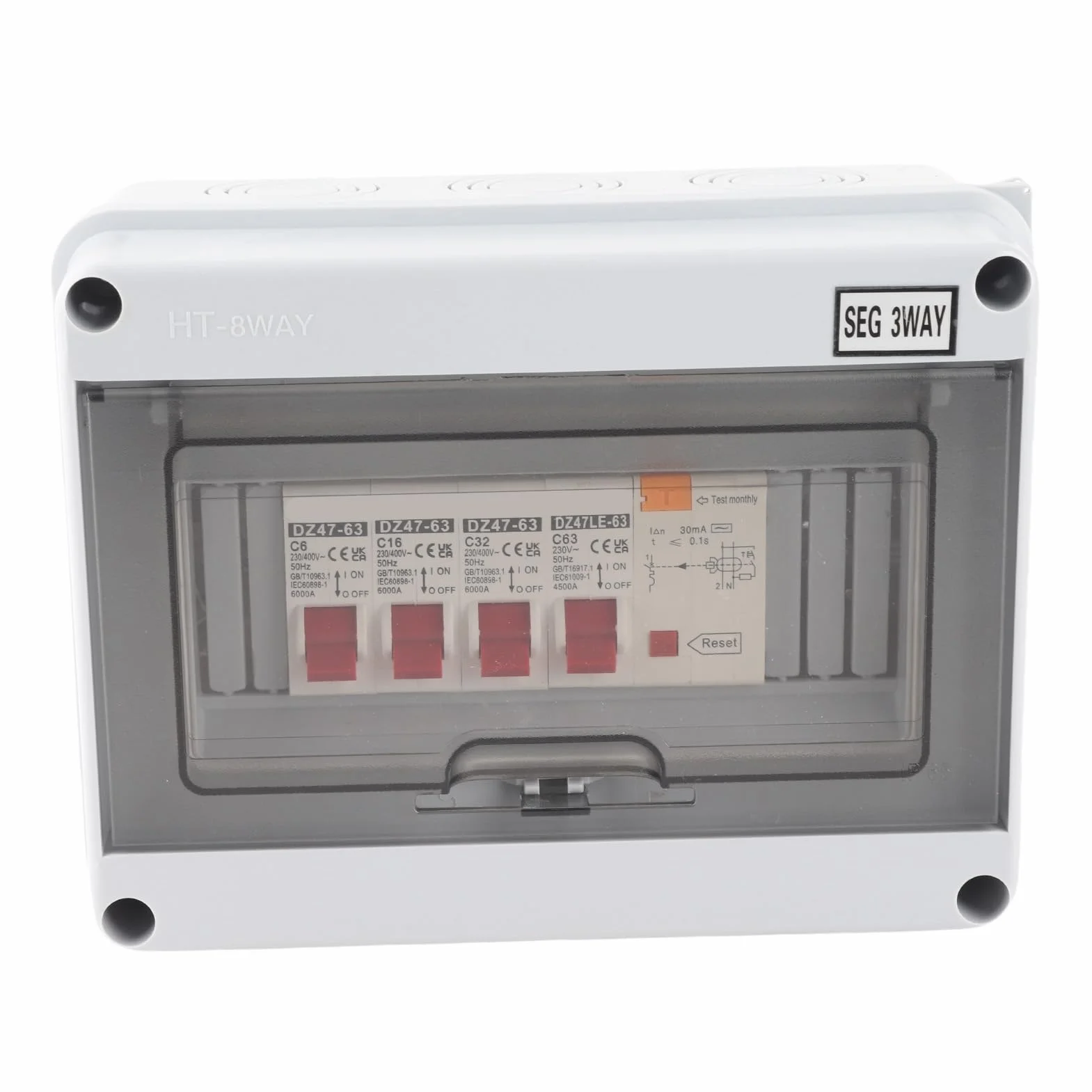 Unidad de consumo 63 A con protección IP65, panel de disyuntores mini para taller, garaje y caravana